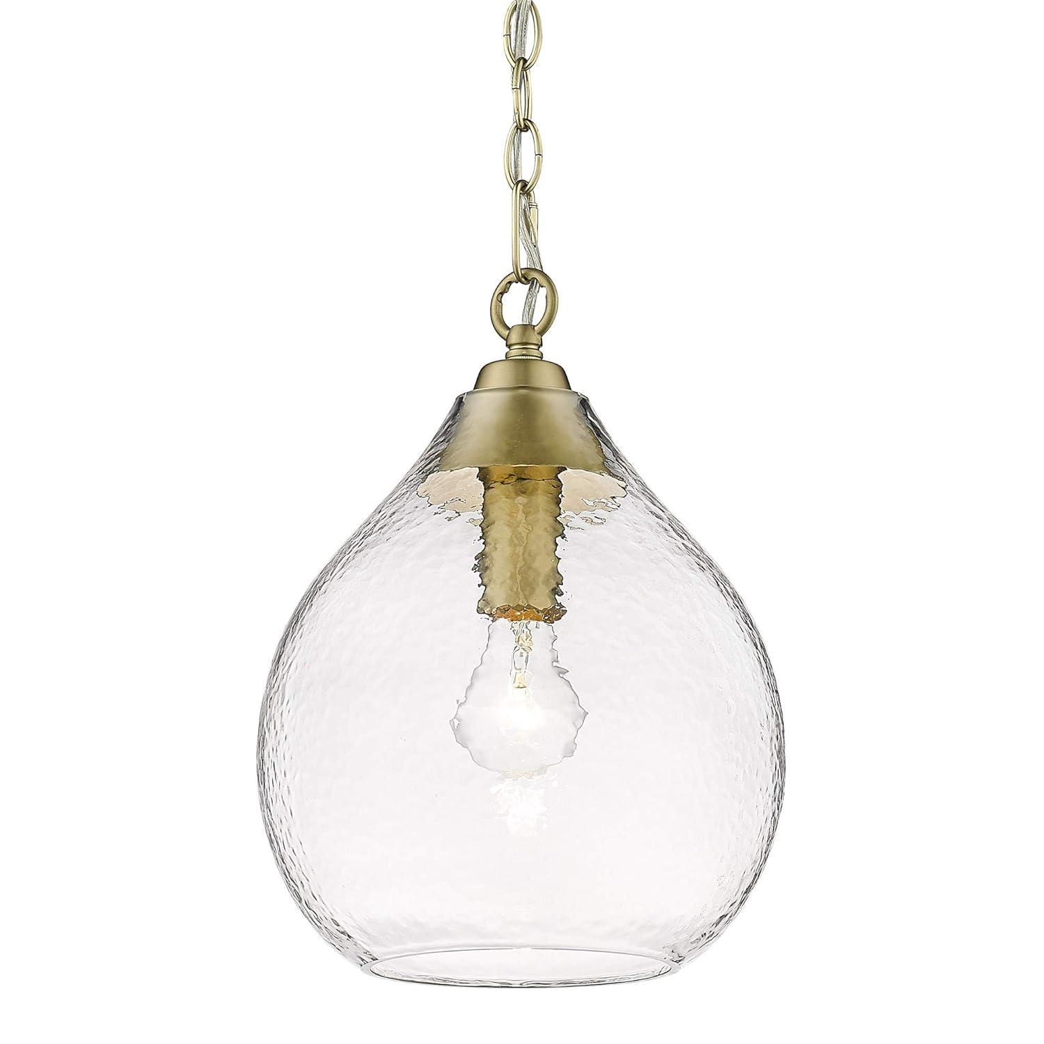 Golden Lighting Ariella 1-Light Pendant in Brushed Champagne Bronze with Hammered Clear Glass