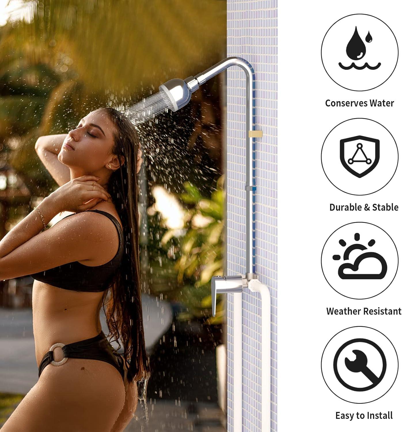 Polished Chrome Stainless Steel Outdoor Wall Mounted Shower Kit