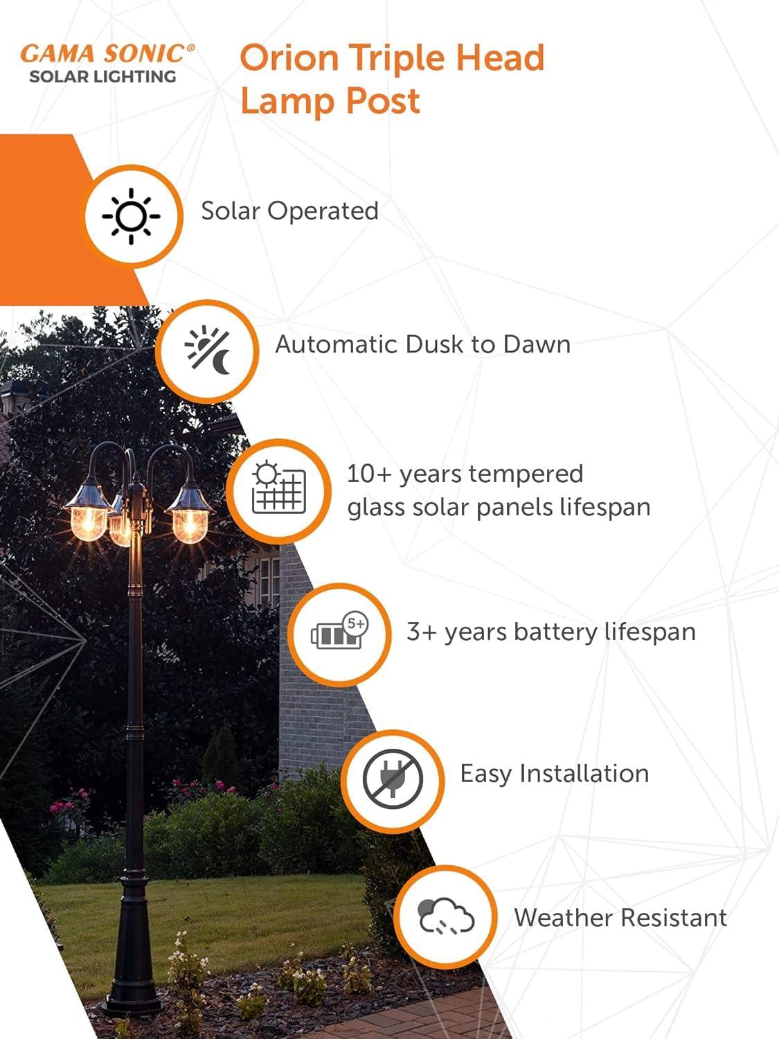 Orion Triple Head Lamp Post - Black