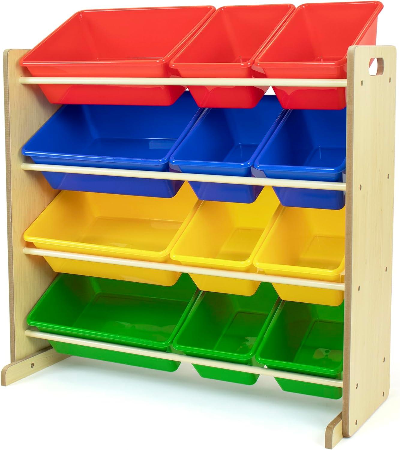 Humble Crew Primary Toy Storage Organizer with 12 Plastic Storage Bins, Natural/Primary