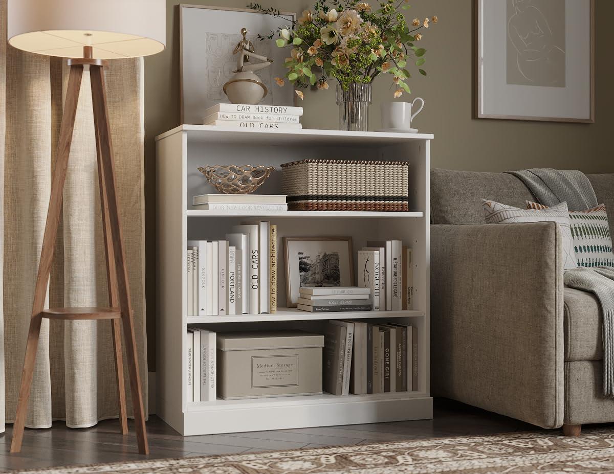 Palace Imports 100% Solid Wood 3-shelf Bookcase with Adjustable Shelves, White