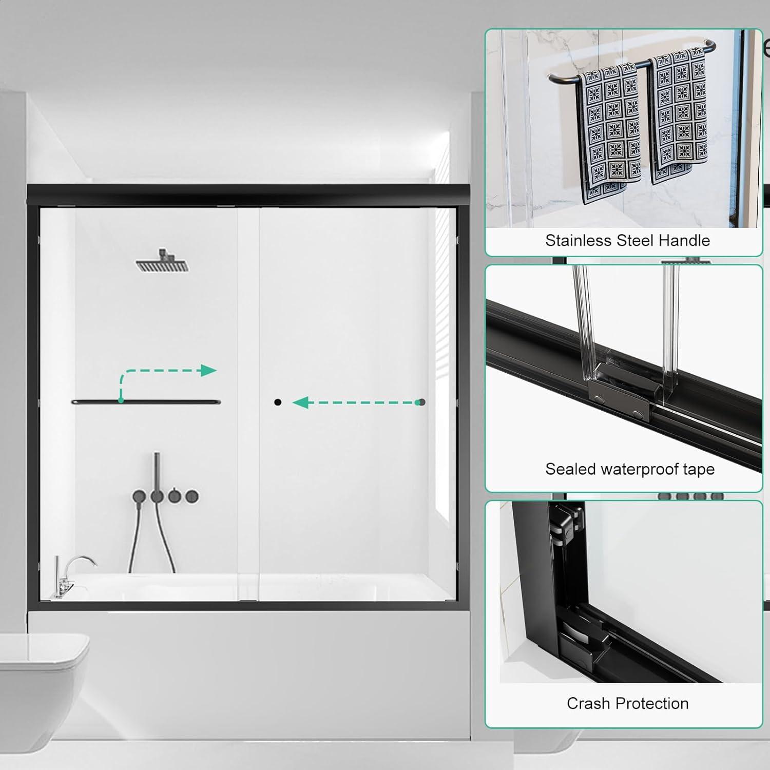 44-48"Wx72" H Semi-Frameless Double Sliding Shower Door,1/4"Thick SGCC Glass, Adjustable Width