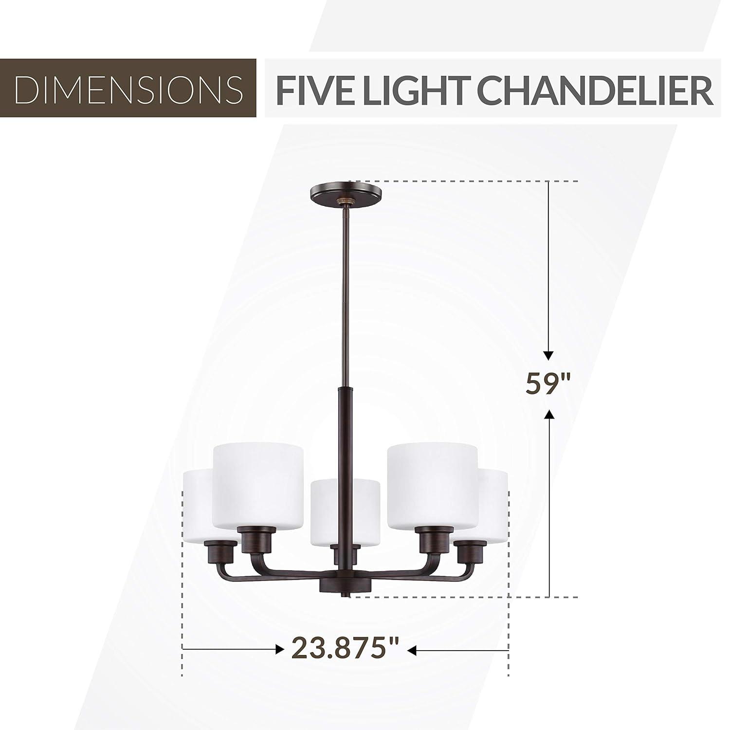 Bronze 5-Light LED Chandelier with Etched Glass Shades