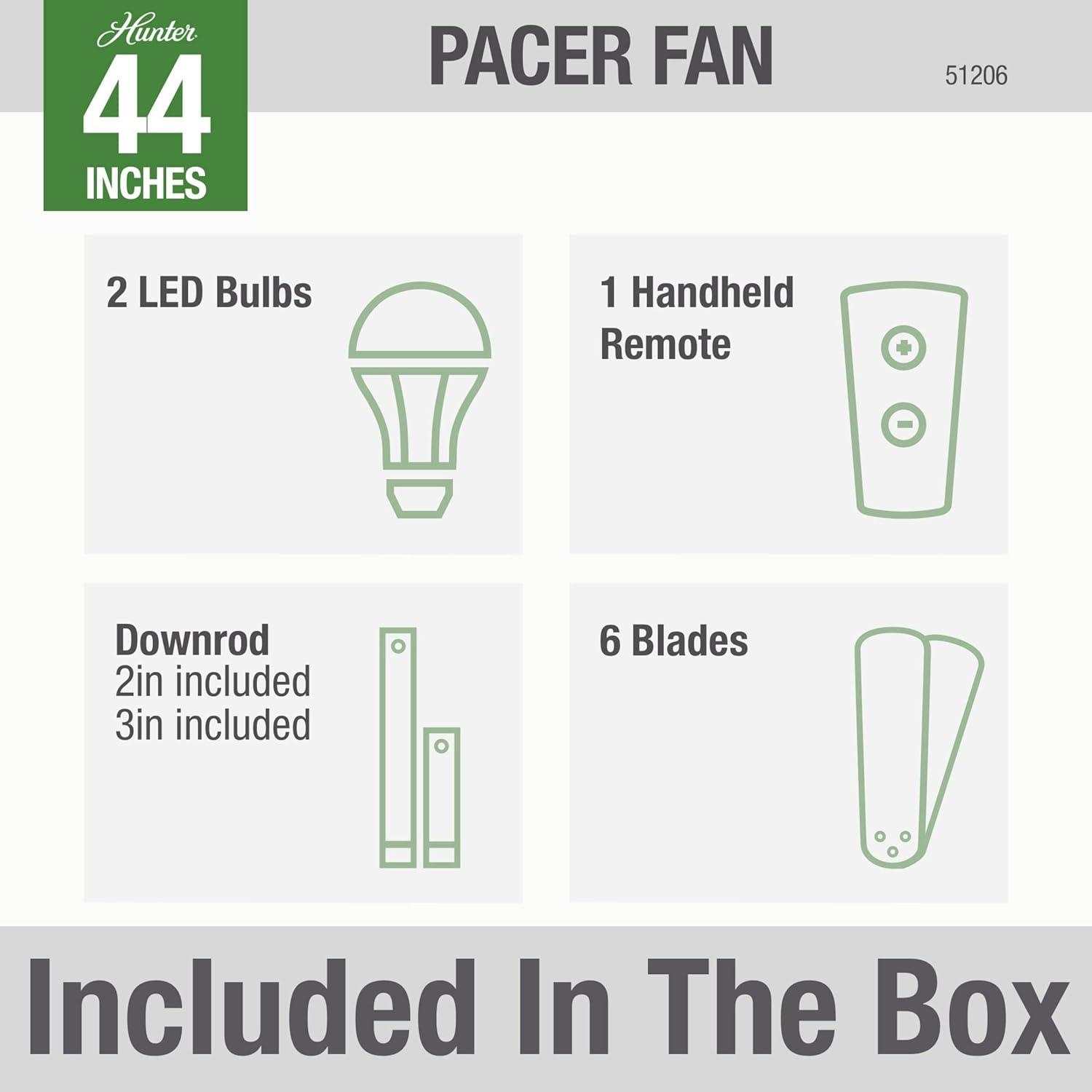 44" Pacer 6 - Blade Ceiling Fan with Lights and Remote