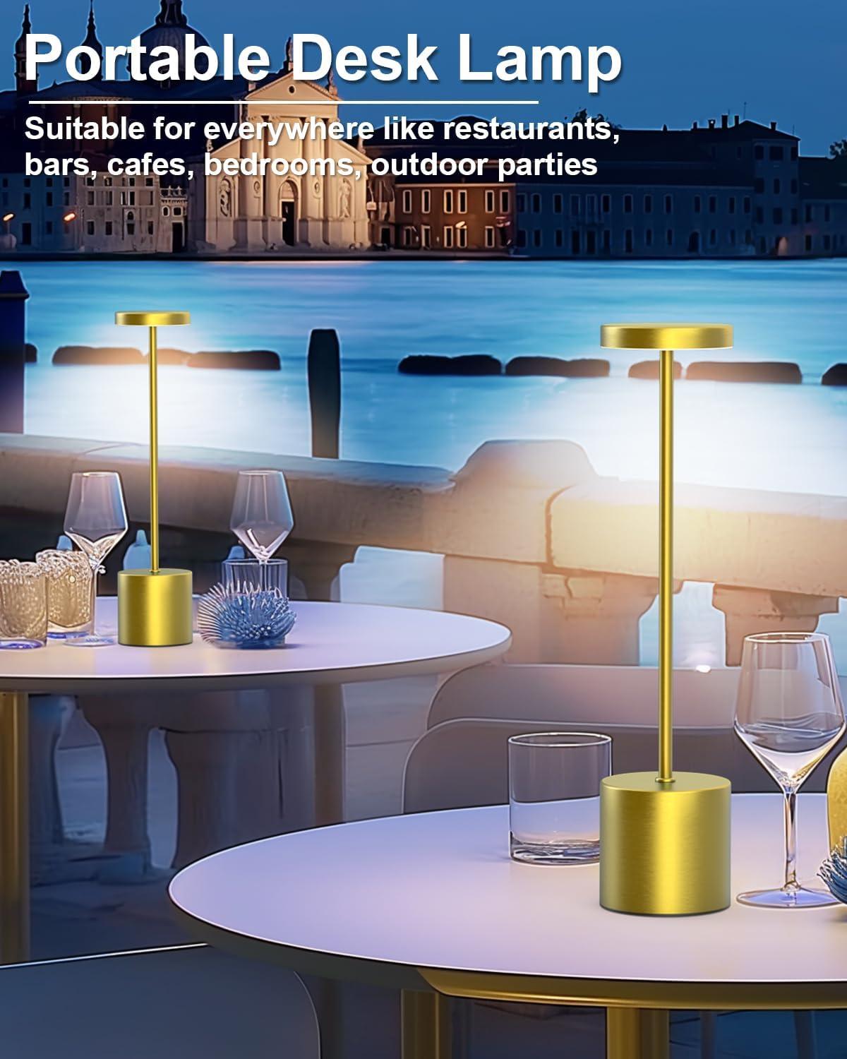 Gold Matte Aluminum Cordless LED Outdoor Table Lamp Set