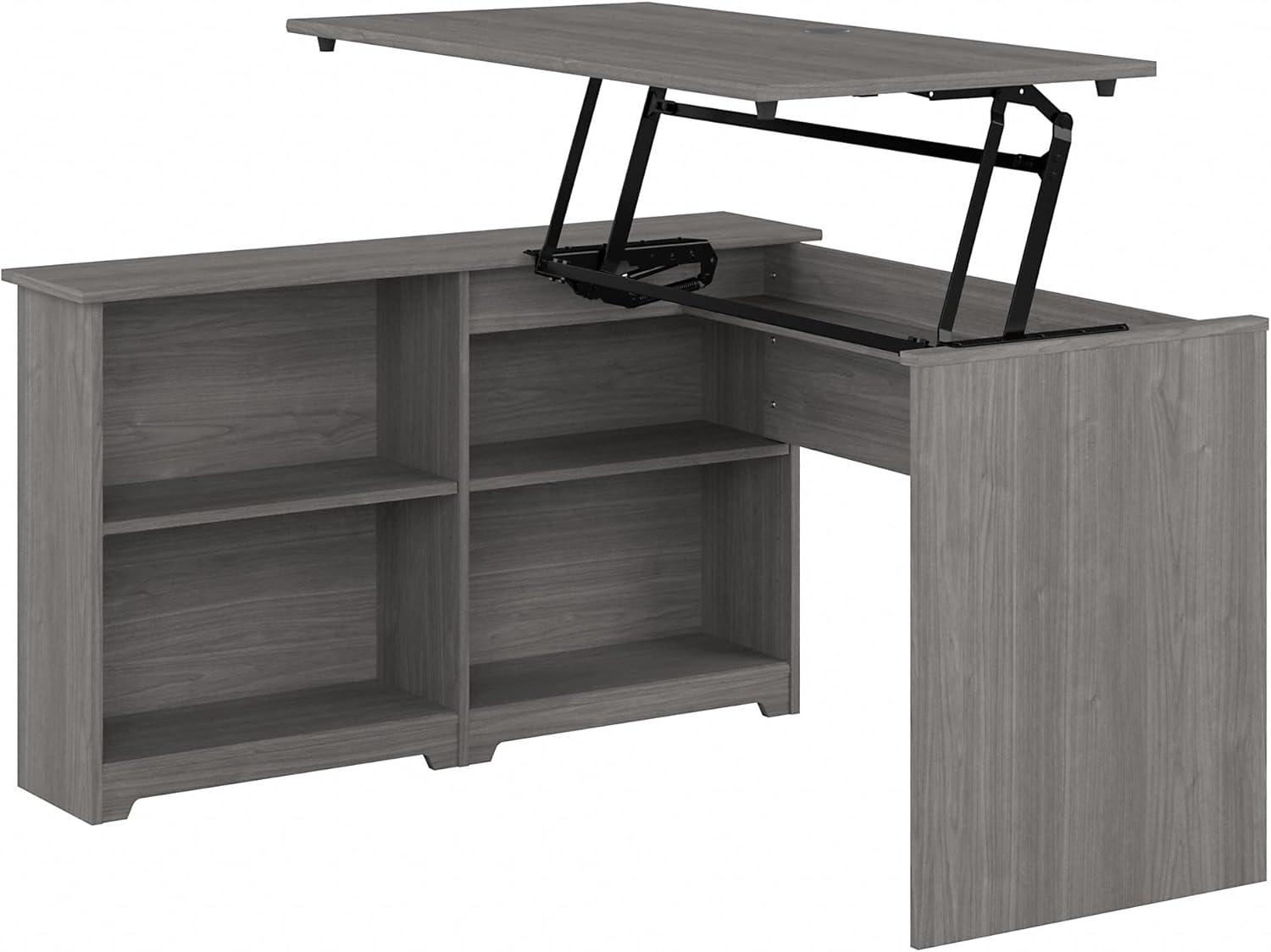 Modern Gray Adjustable Height Corner Desk with Shelves