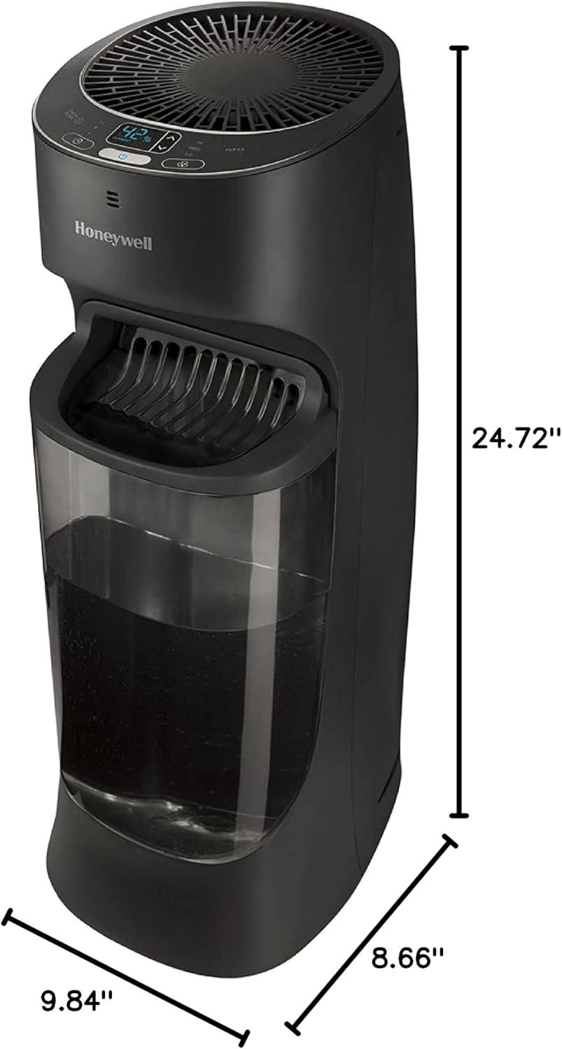 Honeywell Removable Top Fill Tower Humidifier: Cool Mist, 3 Settings, Adjustable Humidity, Portable, Black, ETL Listed