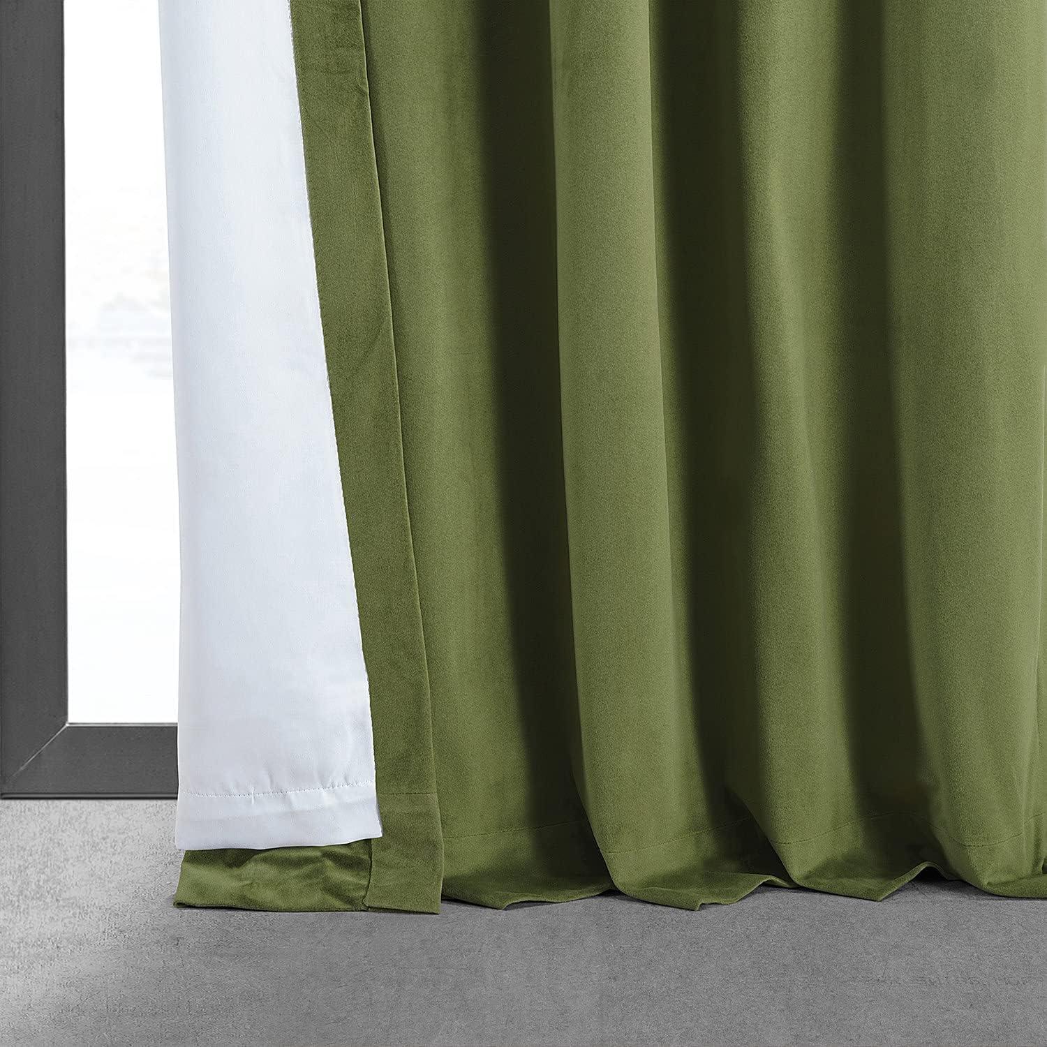 Half Price Drapes Signature Basque Green Velvet Blackout Curtains For Bedroom(1 Panel), 50WX 96L