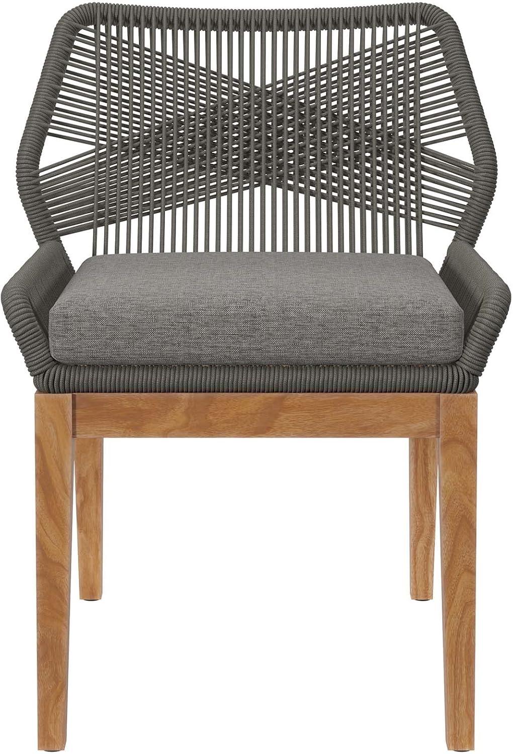 Gray Graphite Teak and Woven Rope Outdoor Dining Chair