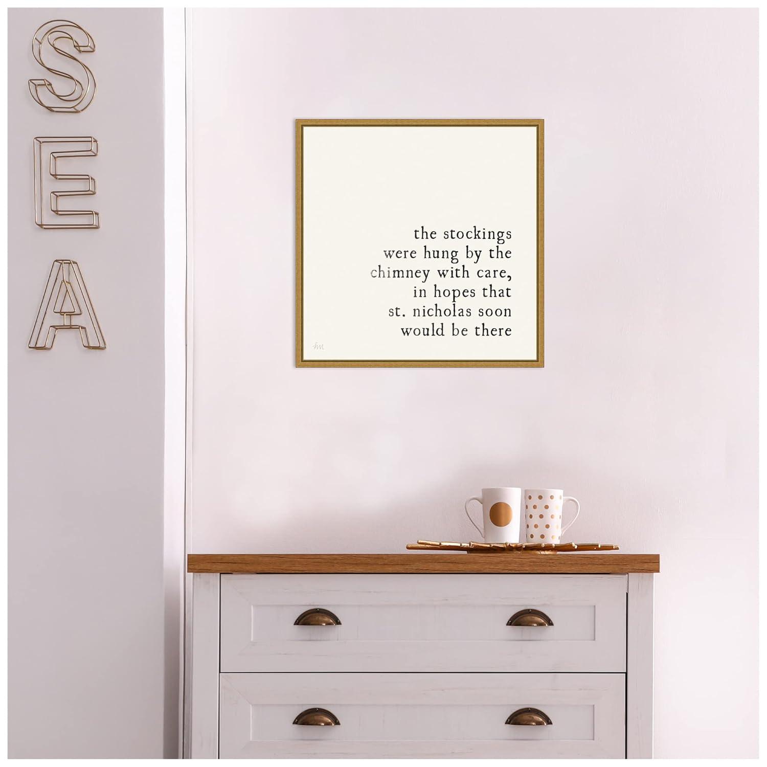 Amanti Art 16" x 16" Simple Christmas II Cream by Laura Marshall Framed Canvas Wall Art : Holiday Typography Decor, Seasonal Lithograph