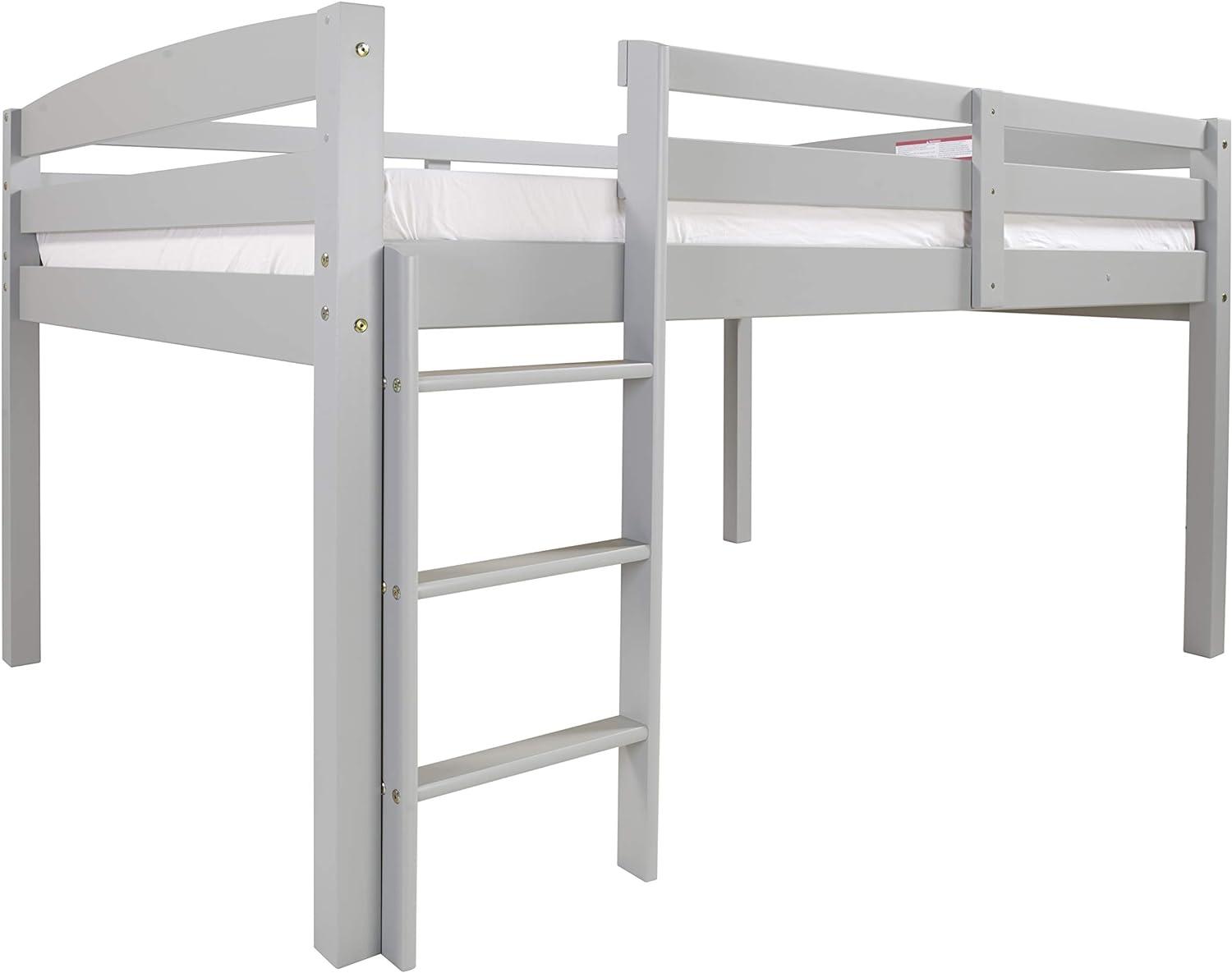 Concord Solid Pine Full Low Loft Bed with Guard Rails in Grey