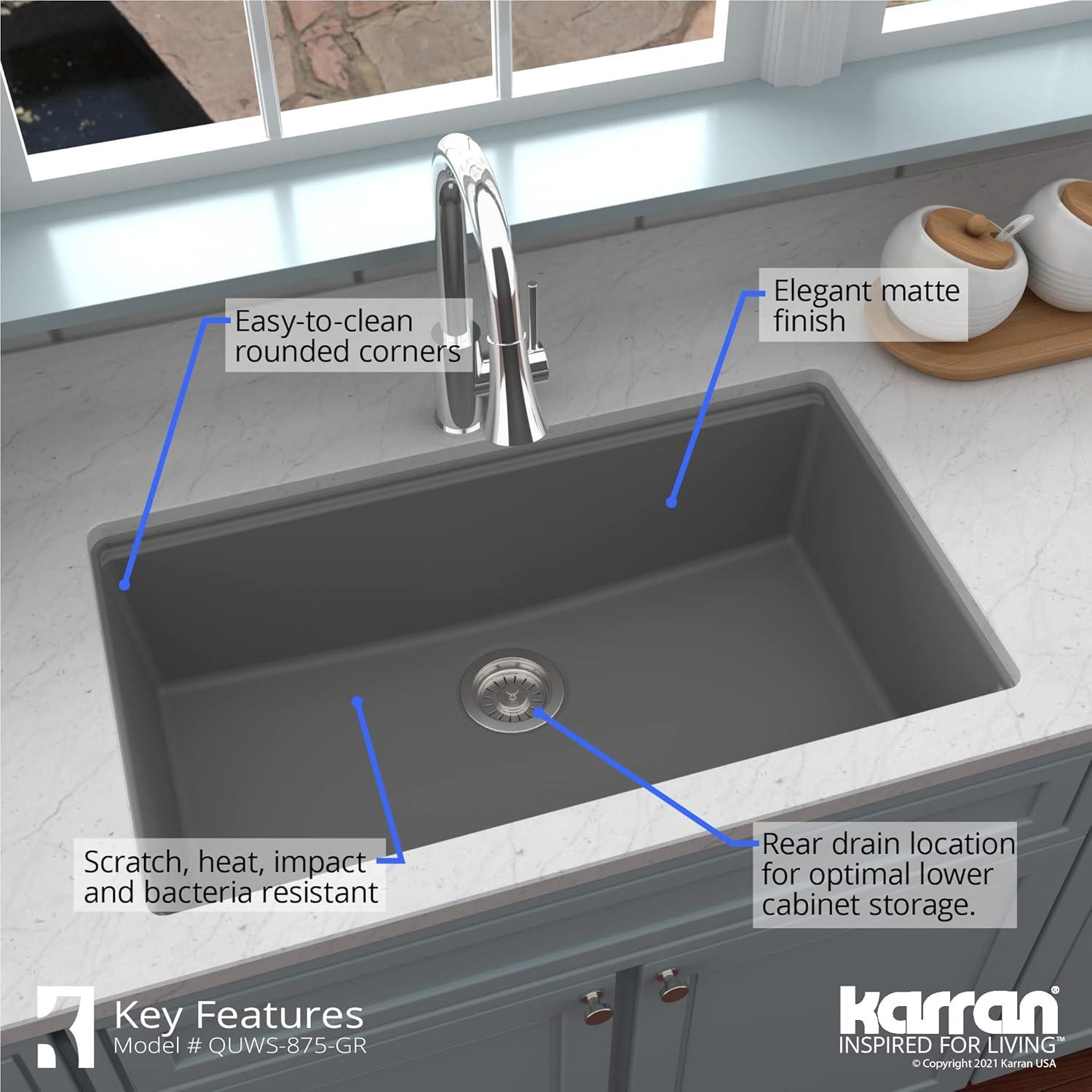 Karran Quartz 32-1/2'' X 19-1/4'' Single Bowl Undermount Workstation Kitchen Sink