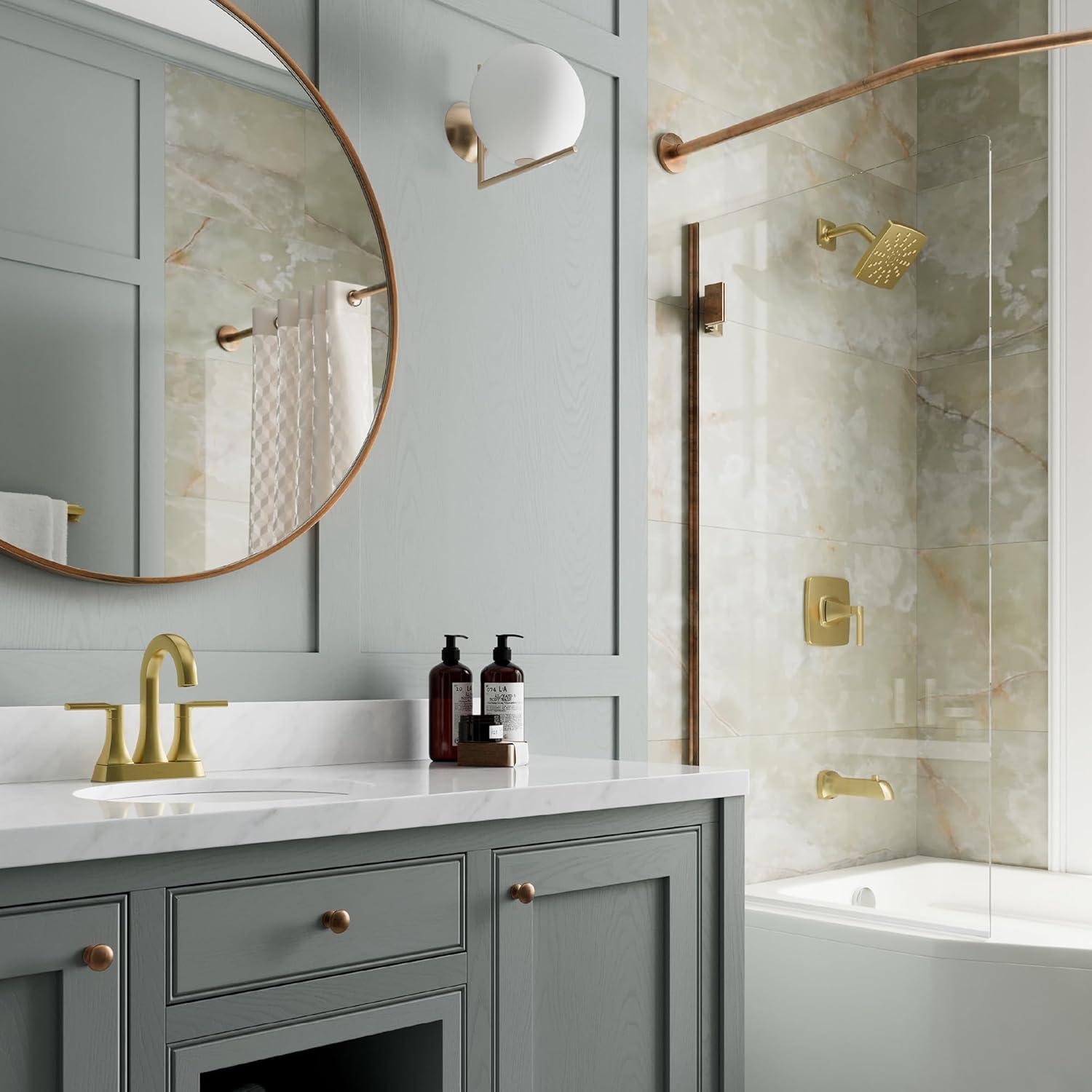 Vaneri Brushed Gold Square Wall Mounted Bathtub and Shower Faucet