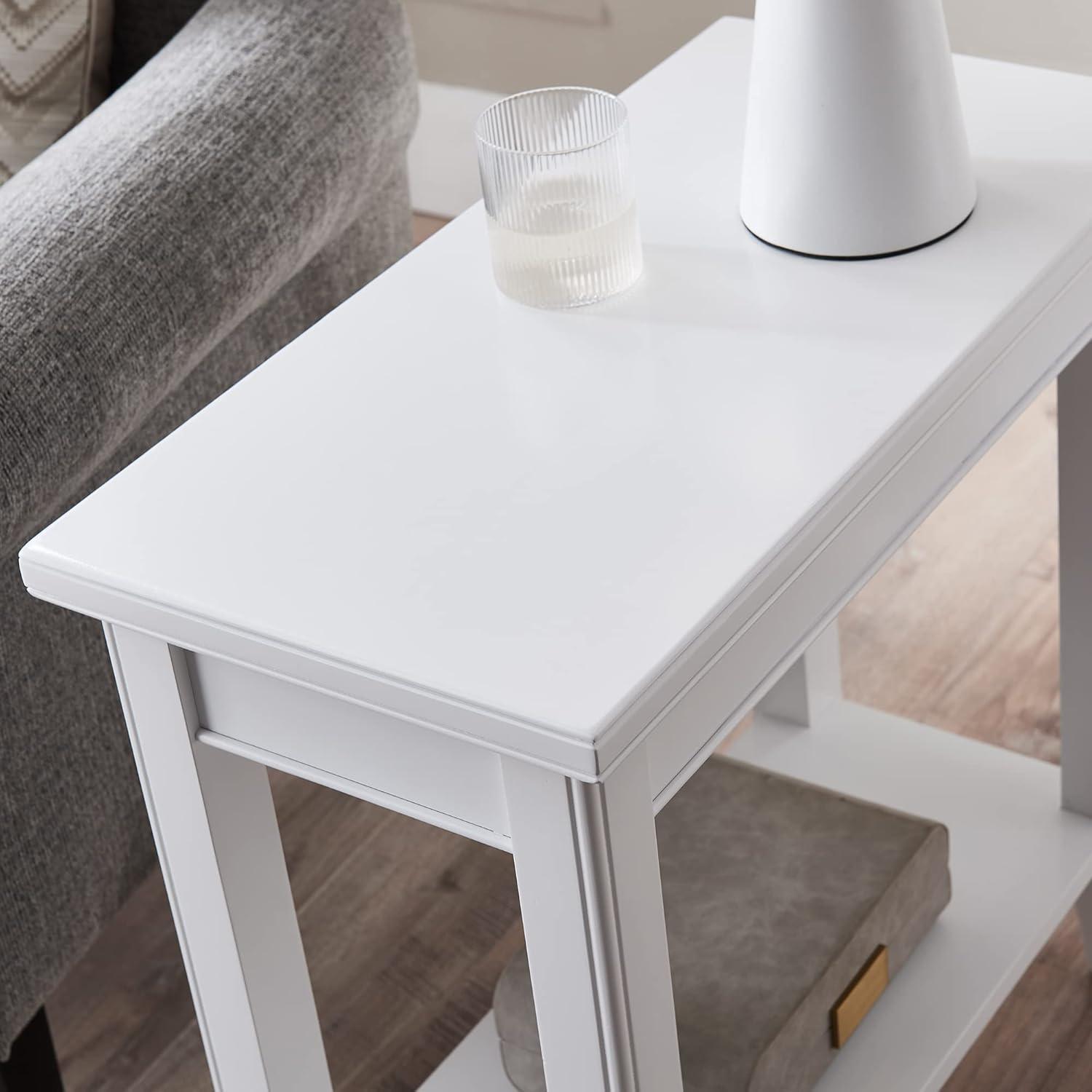 Laurent White Solid Wood Narrow End Table with Shelf