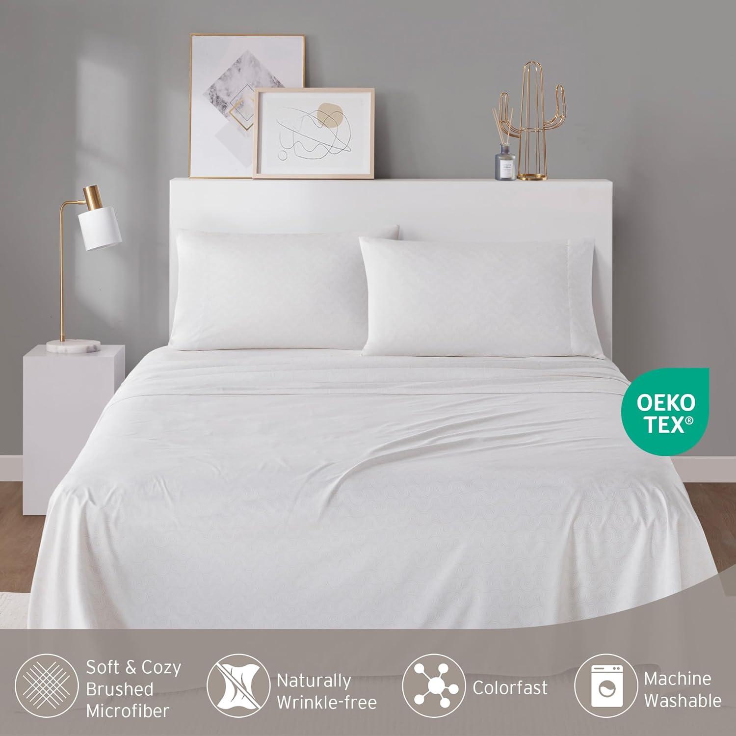 Intelligent Design Queen Print Microfiber All Season Soft Wrinkle Free Sheet Set Beige: Machine Washable, Elastic Fitted Sheet, OEKO-TEX Certified