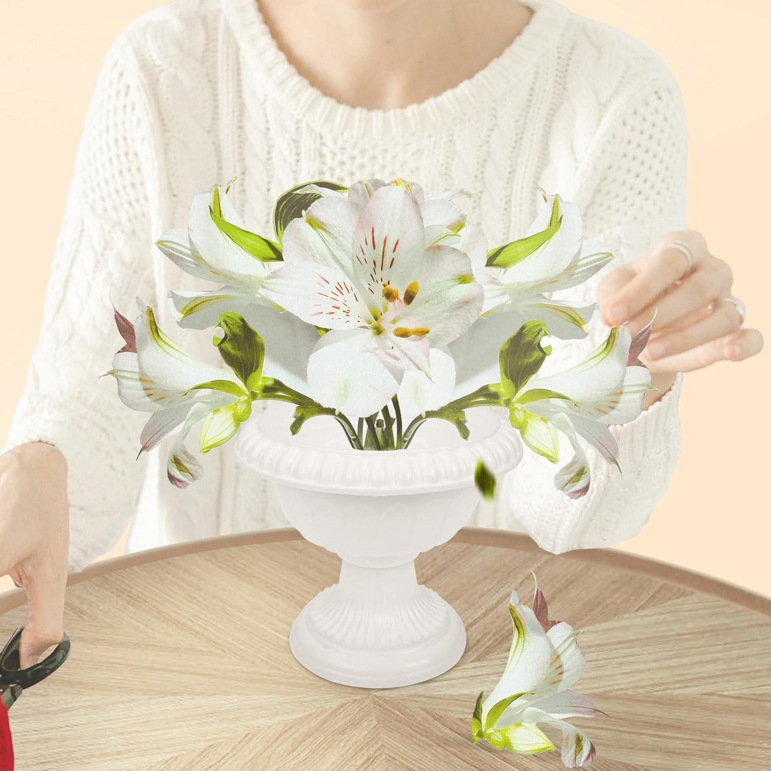 unbranded 4 pcs Wedding Flower Trumpet Vase Tall Flower Stand Elegant Road Front Door Flowerpots Container for Balcony Flower Arrangement White