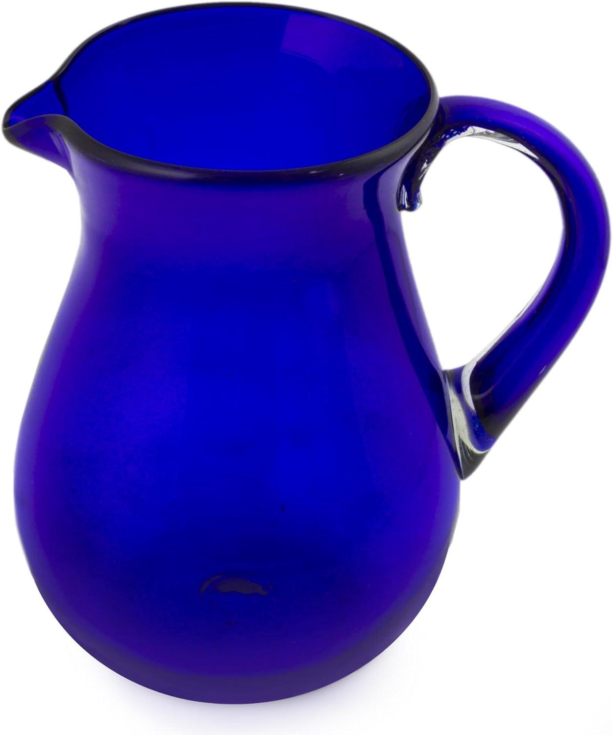 NOVICA Large Blue Hand Blown Glass Pitcher For Water, Margaritas, Lemonade, 82 Oz, 'Cobalt Charm'
