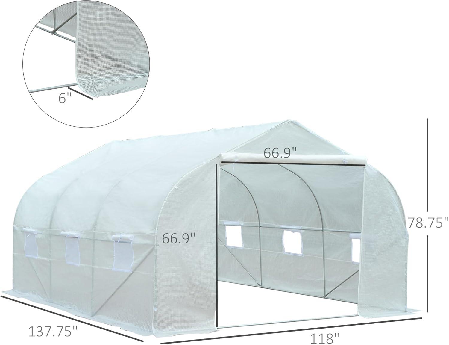 11.5' x 10' x 6.5' Outdoor Walk-in Greenhouse, Tunnel Green House with Roll-up Windows, White