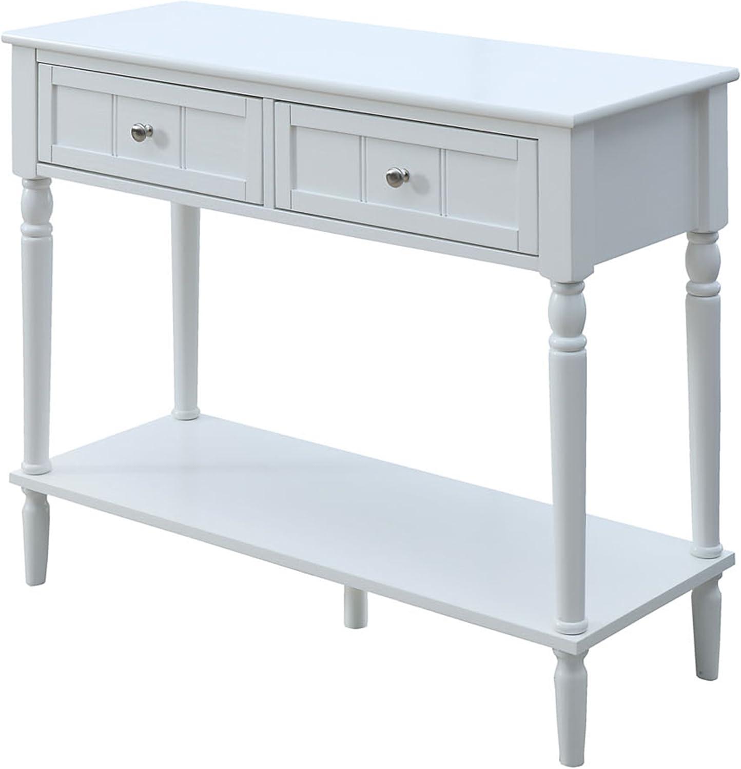 White Wood and Metal 2-Drawer Hall Table with Shelf