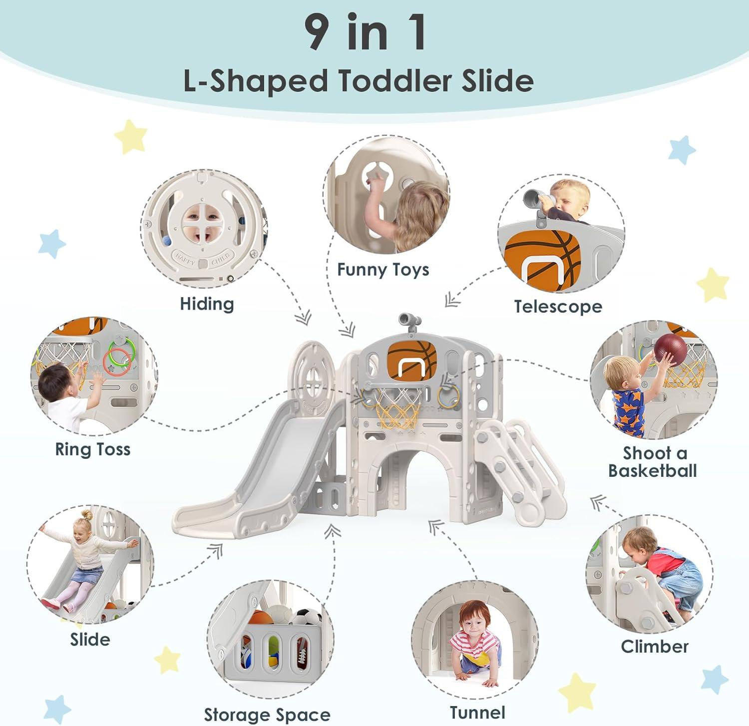 Suteck 9 in 1 Toddler Slide, Kids Slide with Climber Outdoor Indoor Slide Playset