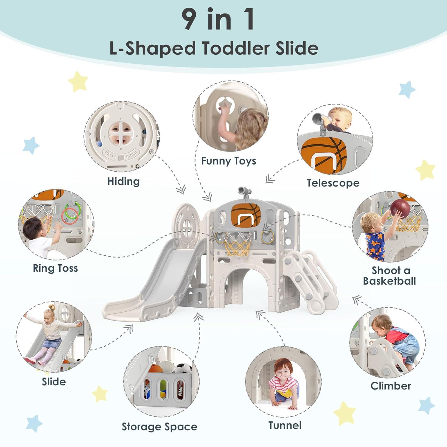 Suteck 9 in 1 Toddler Slide, Kids Slide with Climber Outdoor Indoor Slide Playset