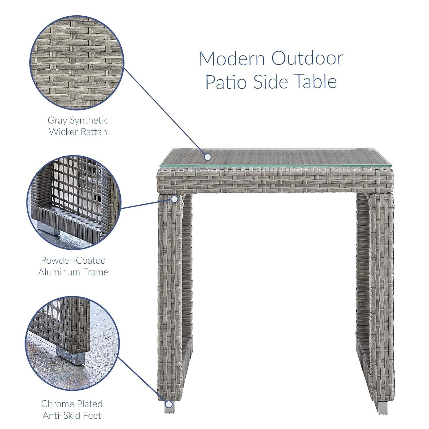 Modway Aura Outdoor Patio Wicker Rattan Side Table - Gray
