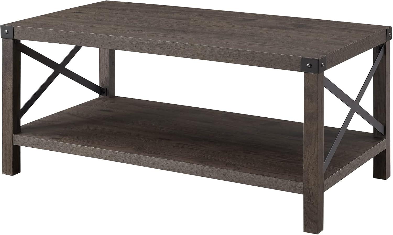 Farmhouse Metal-X Coffee Table with Lower Shelf in Sable