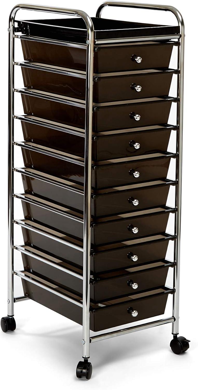 Rolling Utility Organizer Storage Cart, for Home Office, School, Classroom, Scrapbook, Hobby, Craft, 10 Drawer, Black