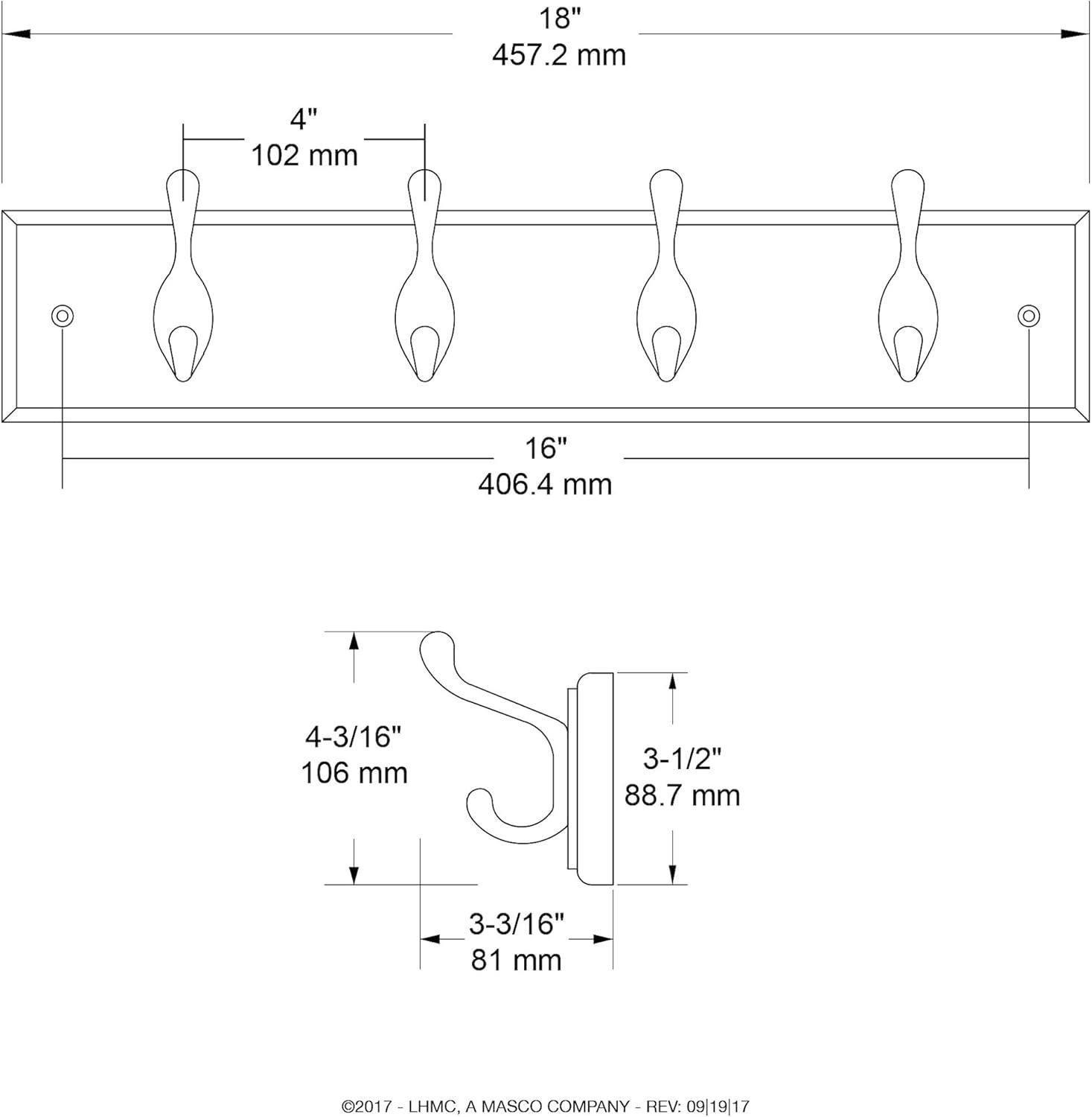 18-Inch White Heavy Duty Wall-Mounted Coat and Hat Rack