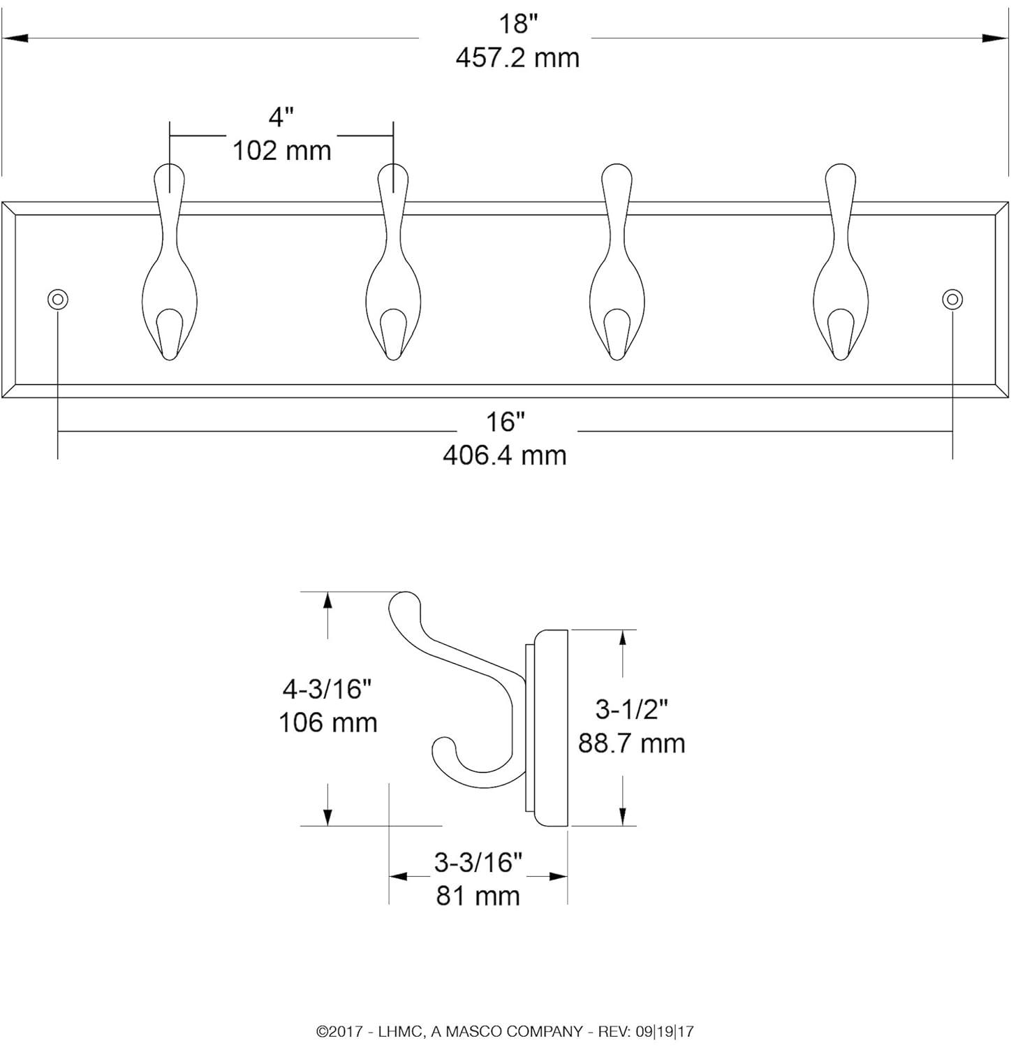 129847 4 Hook Coat/Hat Rail White with White Hooks 3" x 18"