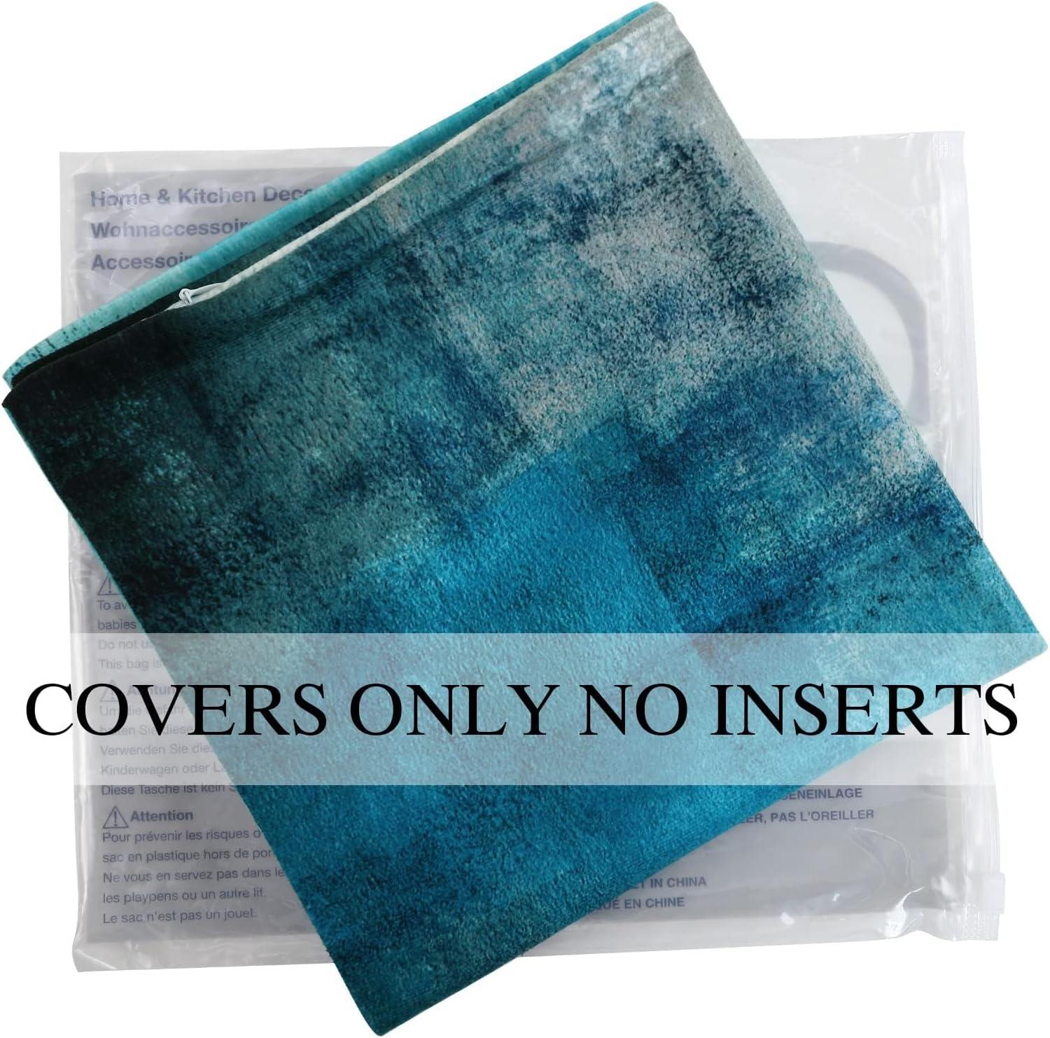 Set of 2 Teal and Grey Cotton Polyester Throw Pillow Covers
