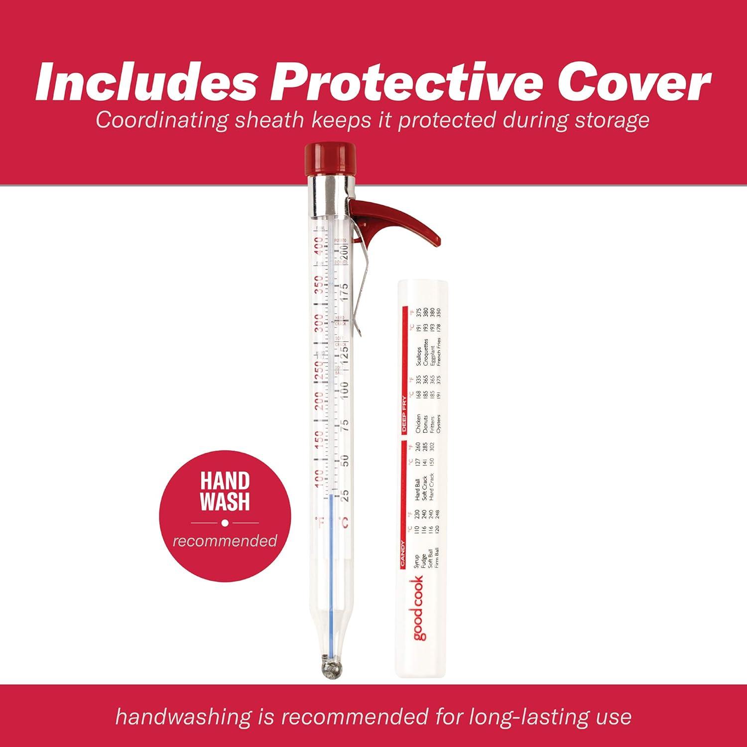 GoodCook Precision Candy and Deep Fry Thermometer with Storage Sleeve, Clear/Red