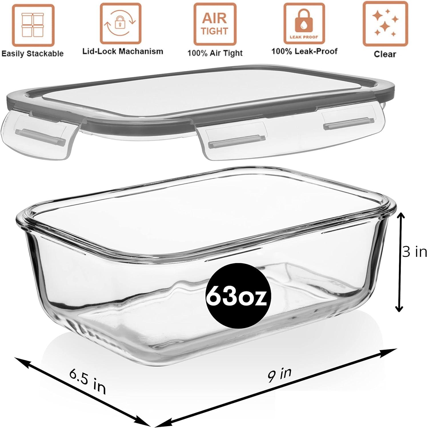 Clear Borosilicate Glass Food Storage Containers with Locking Lids