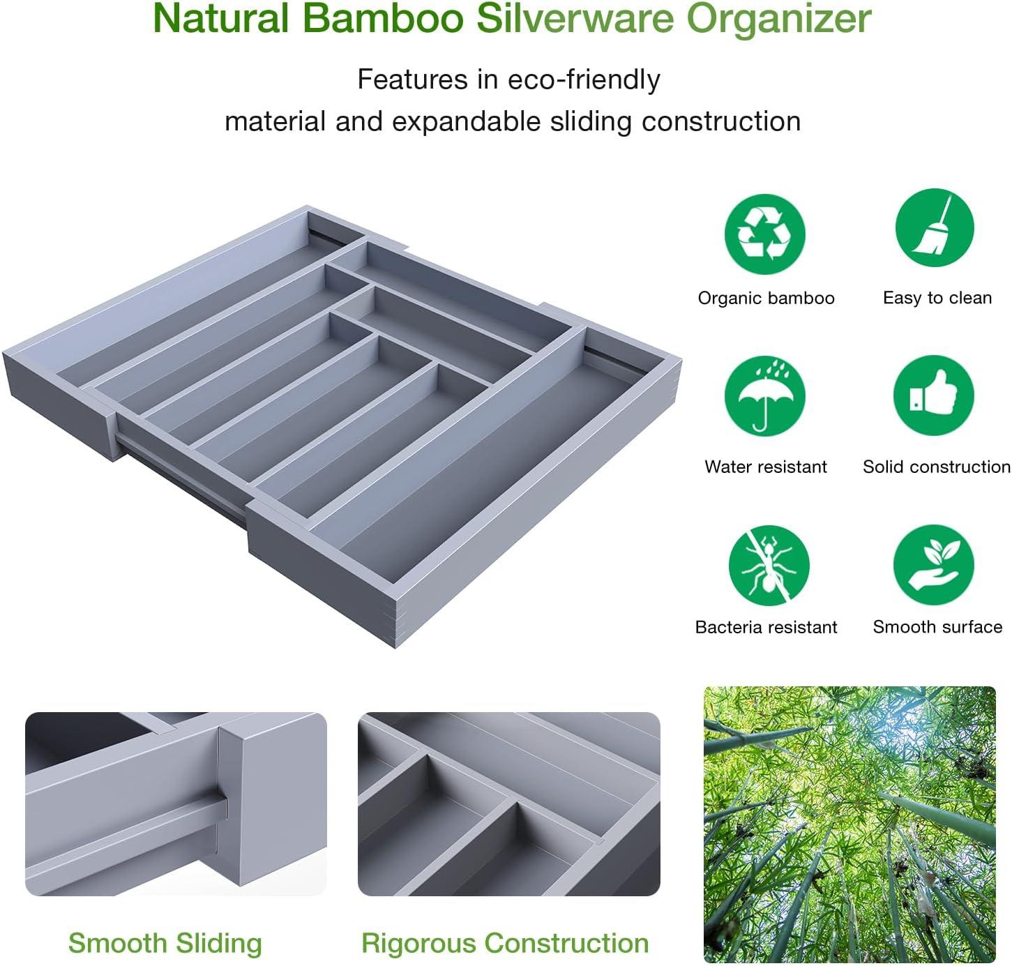 Prep & Savour Bamboo Expandable Drawer Organizer For Utensils Holder, Adjustable Cutlery Tray, Wood Drawer Dividers Organizer For Silverware, Flatware, Knives In Kitchen, Bedroom, Living Room | Wayfair