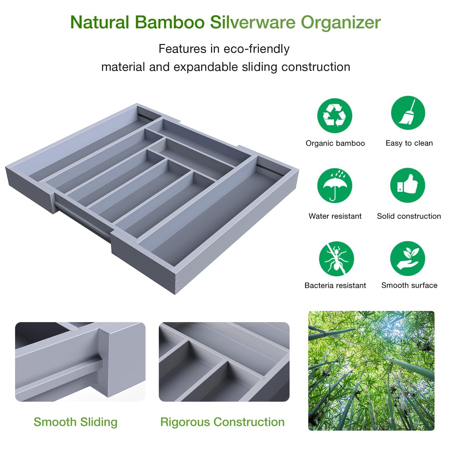 Prep & Savour Bamboo Expandable Drawer Organizer For Utensils Holder, Adjustable Cutlery Tray, Wood Drawer Dividers Organizer For Silverware, Flatware, Knives In Kitchen, Bedroom, Living Room | Wayfair