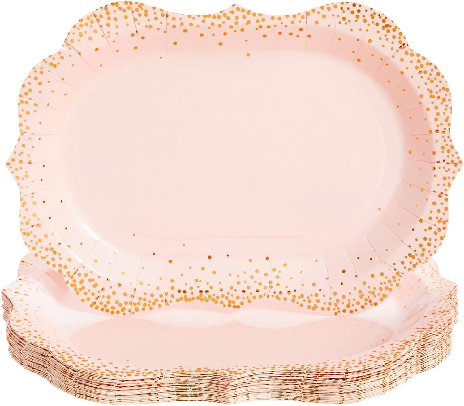 Pink and Gold Foil Polka Dot Disposable Serving Trays, 9x13 Inch, 24-Pack