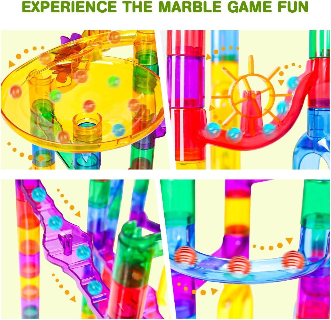 Meland Marble Run - 132Pcs Marble Maze Game Building Toy for Kid, Marble Track Race Set & STEM Learning Toys for Boy Girl Age 3 4 5 6 7 8 9+ (102 Translucent Marbulous Pcs & 30 Glass Marbles)