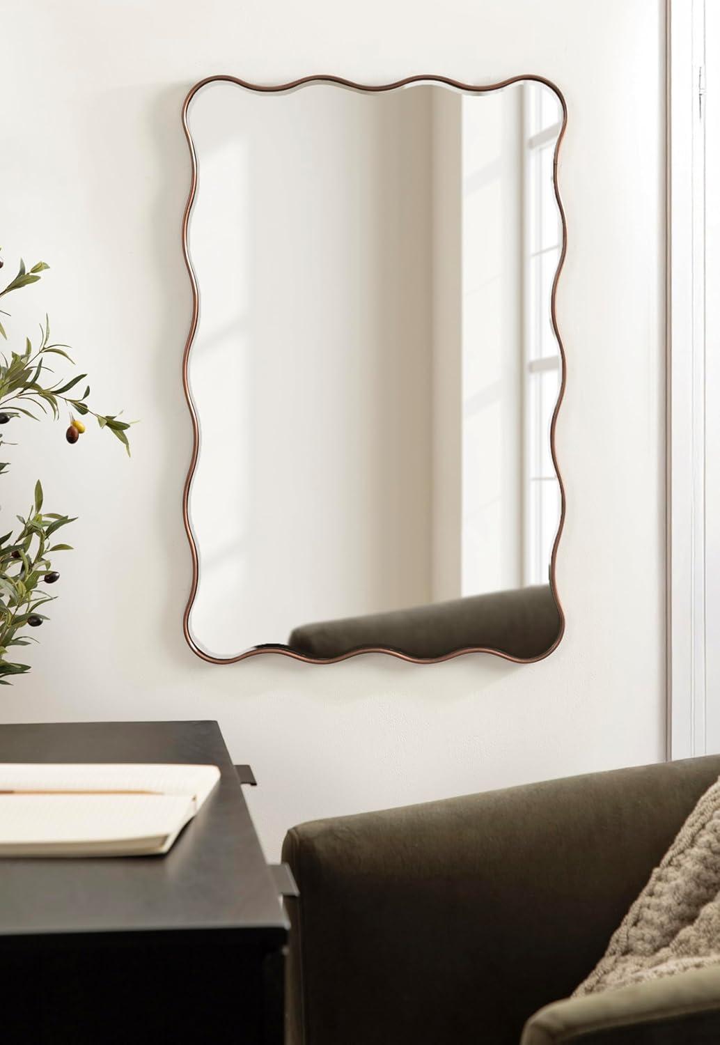 Kate and Laurel Viona Modern Scalloped Rectangle Mirror, 24 x 36, Bronze, Decorative Bathroom Mirror for Over Sink with Unique Rippled Edge for Wavy Wall Decor Accent