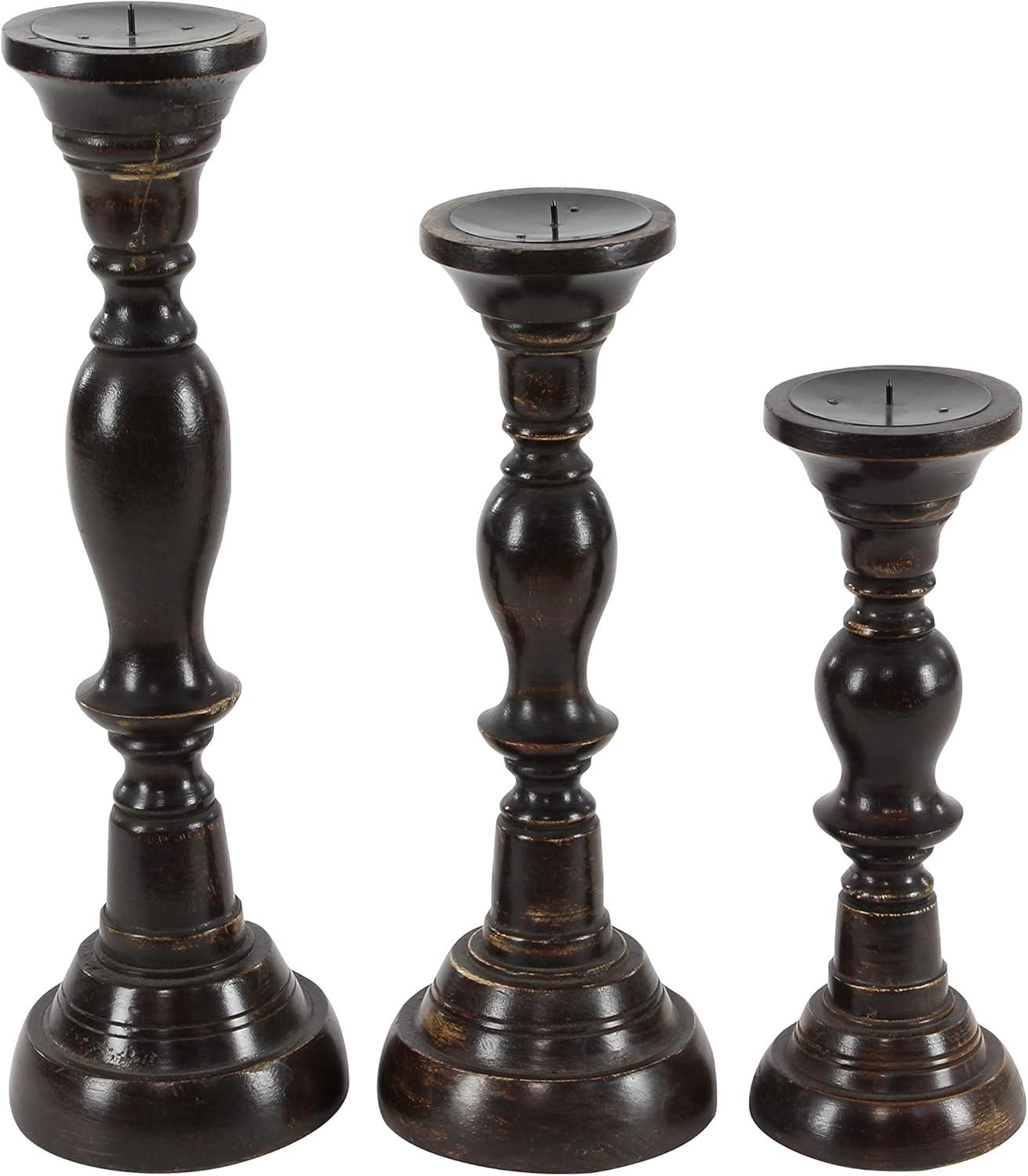 3 Piece Wood Tabletop Candlestick Set