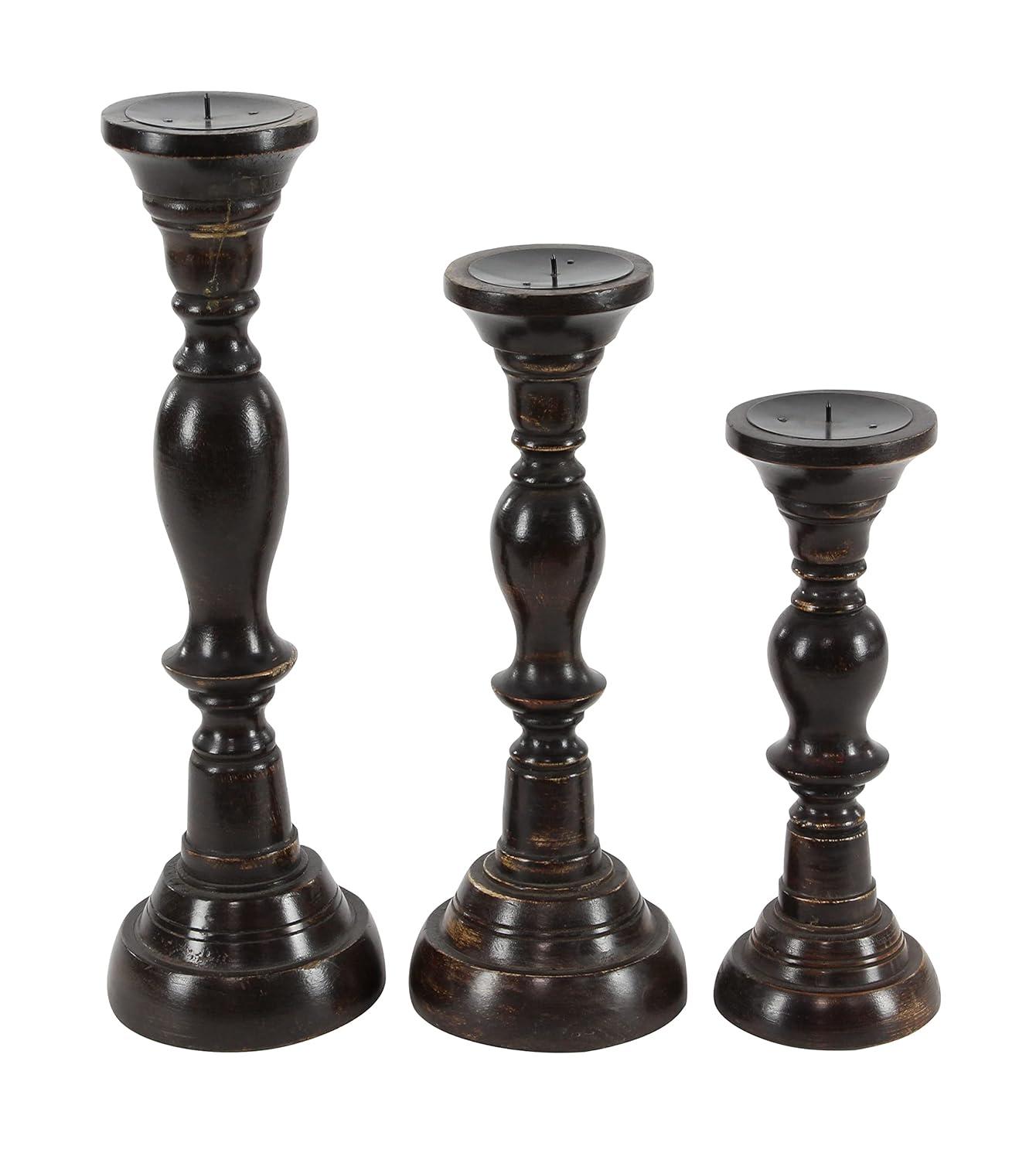3 Piece Wood Tabletop Candlestick Set