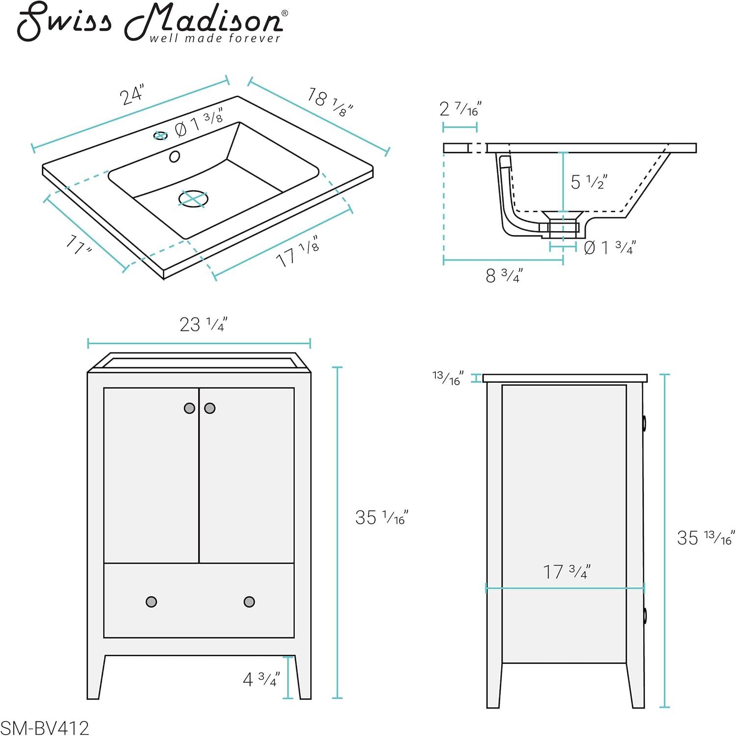 Cannes 24" Glossy White Modern Freestanding Single Sink Vanity