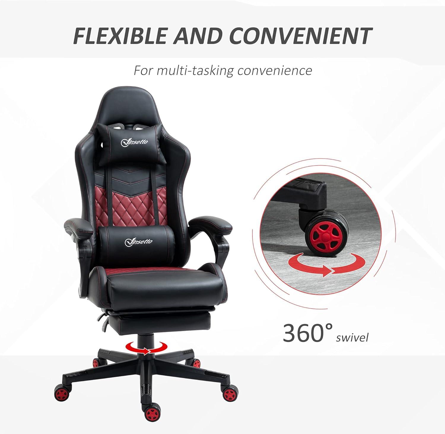 Vinsetto Racing Gaming Chair Diamond PU Leather Office Gamer Chair High Back Swivel Recliner with Footrest, Lumbar Support, Adjustable Height, Black