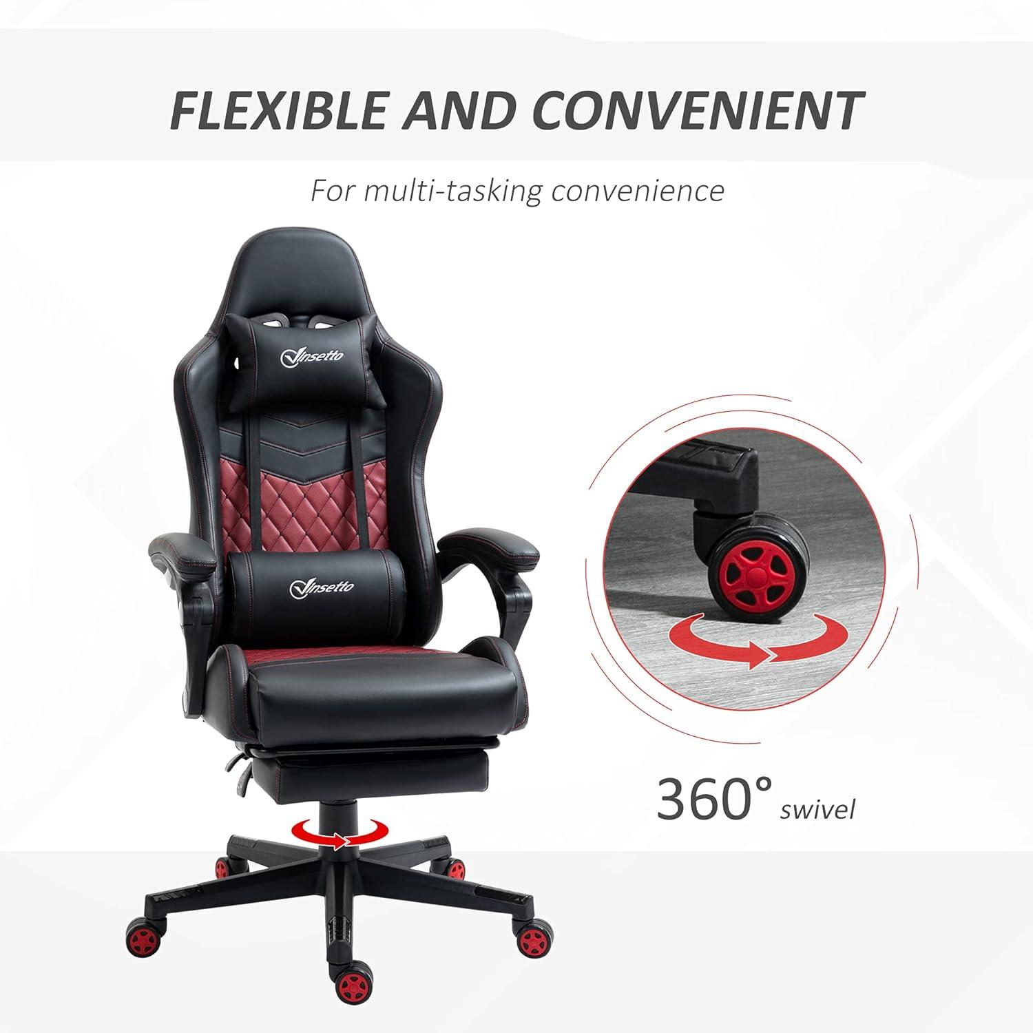 Vinsetto Racing Gaming Chair Diamond PU Leather Office Gamer Chair High Back Swivel Recliner with Footrest, Lumbar Support, Adjustable Height, Black
