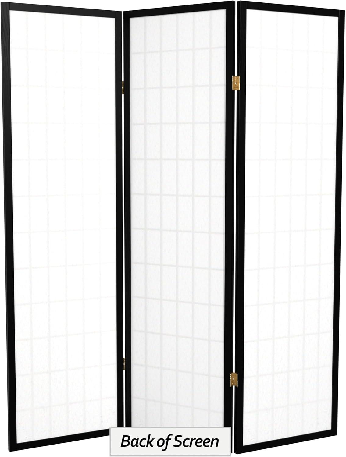 Oriental Furniture 5 ft. Tall Window Pane Shoji Screen - Black - 3 Panel