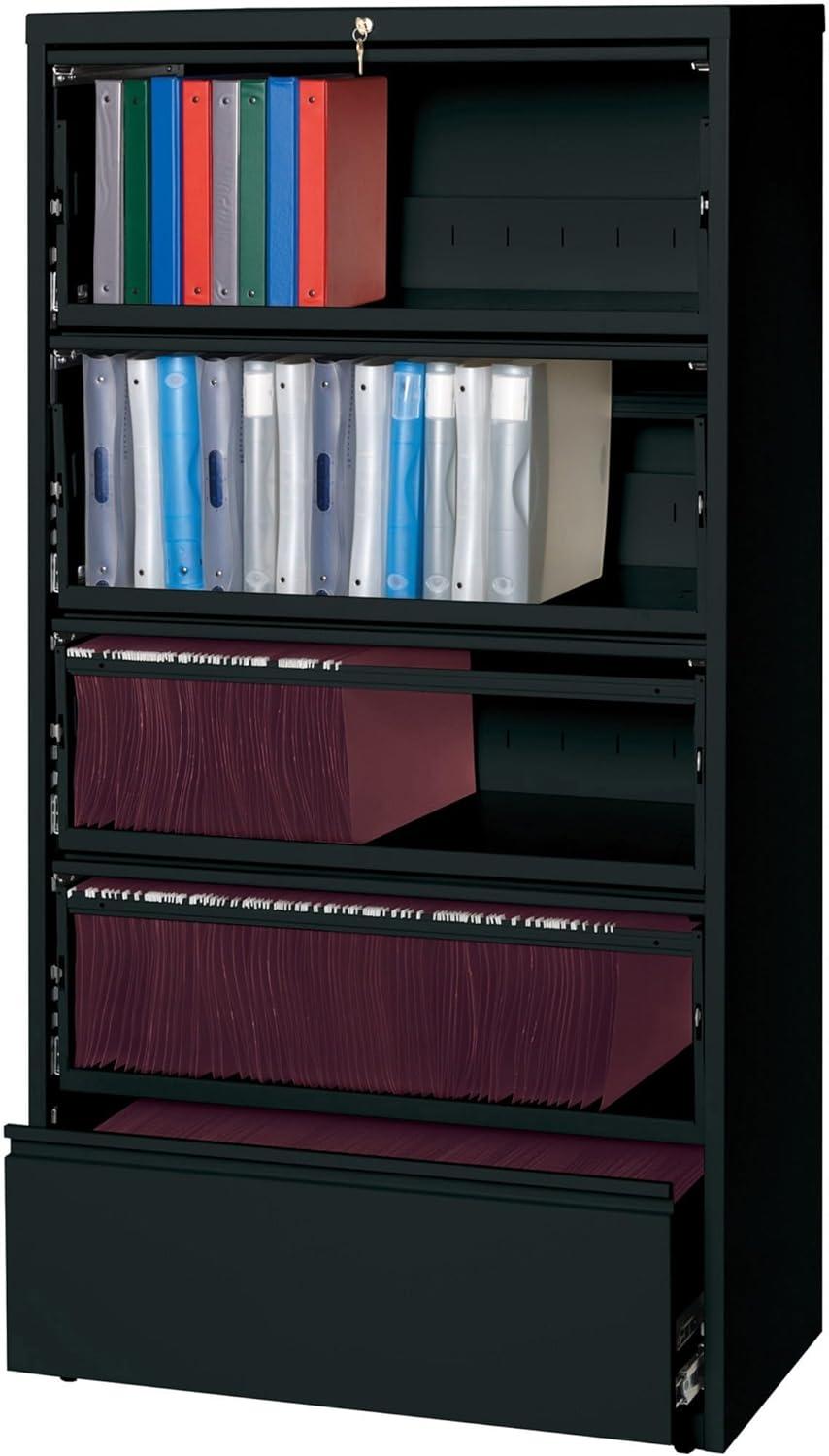 Black Steel 5-Drawer Lockable Lateral Filing Cabinet