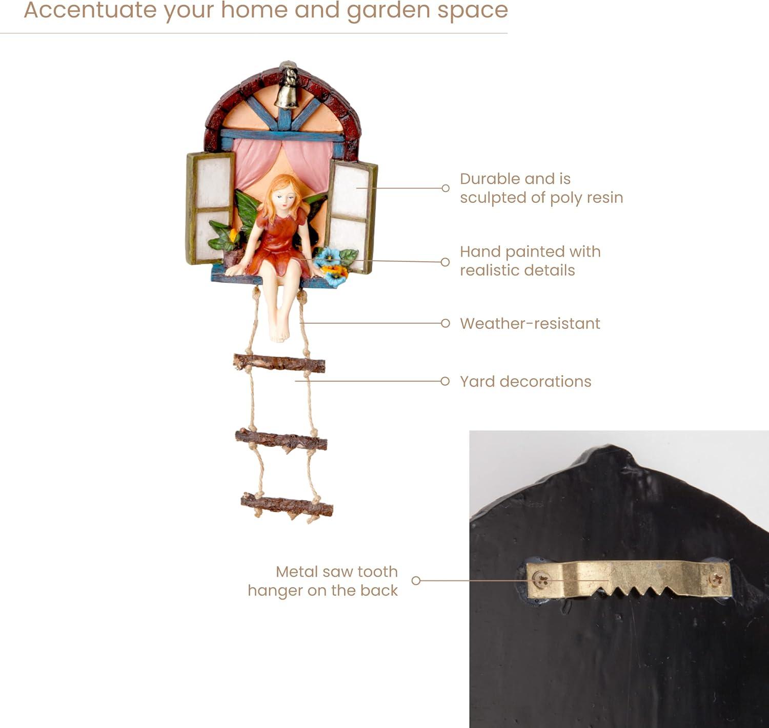 Hand-Painted Polyresin Fairy Tree Hanger with Rope Ladder
