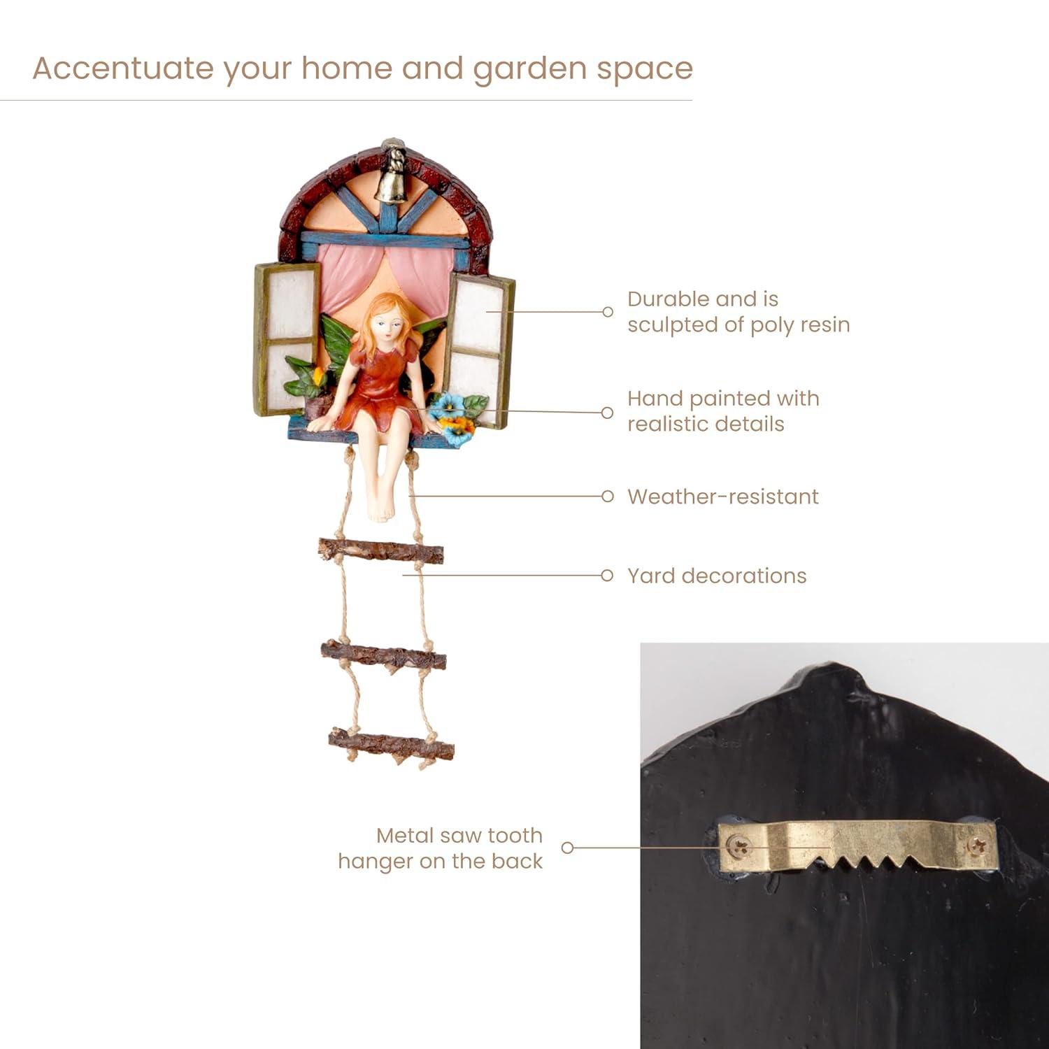 Hand-Painted Polyresin Fairy Tree Hanger with Rope Ladder