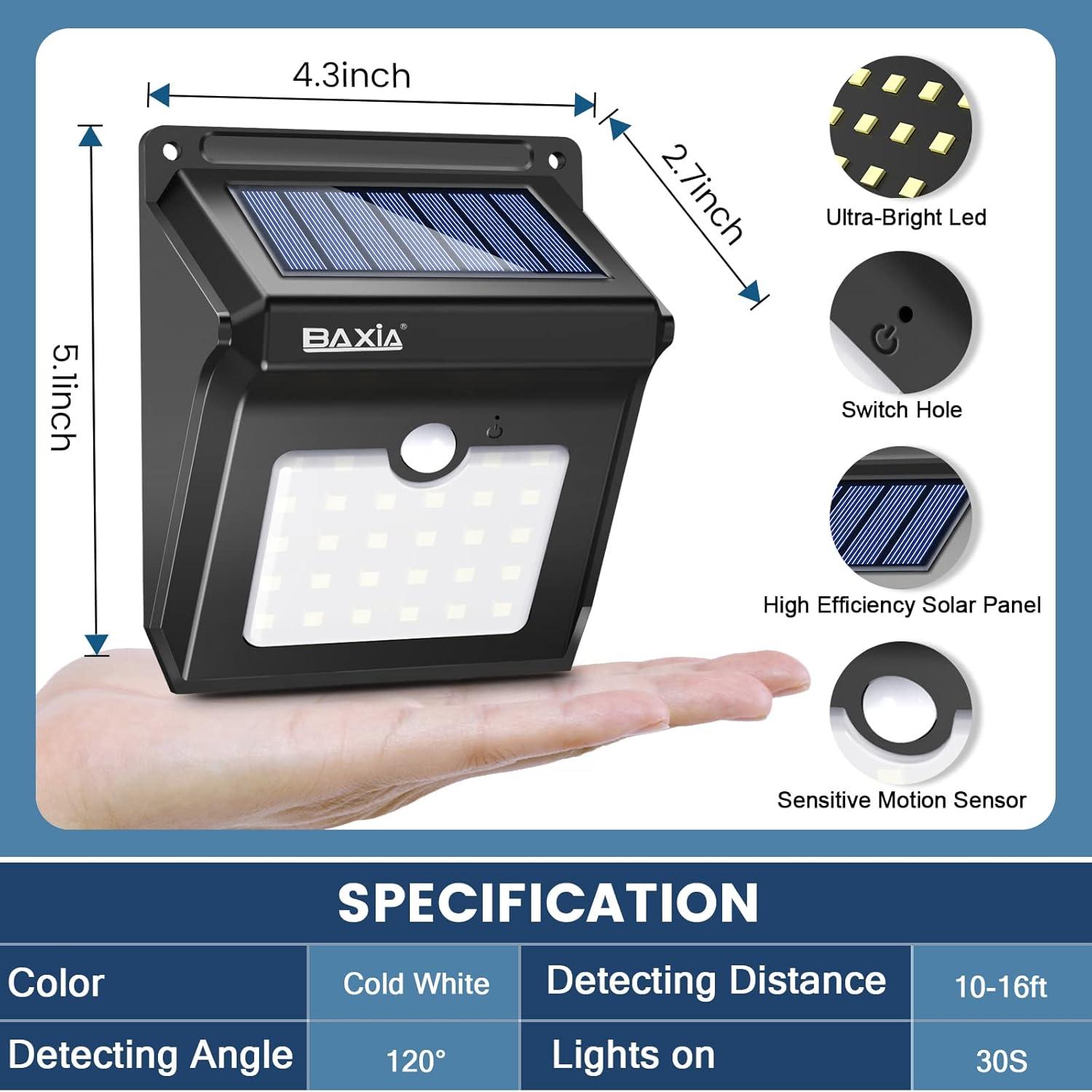 Baxia Black Solar LED Motion Sensor Outdoor Sconce Multipack