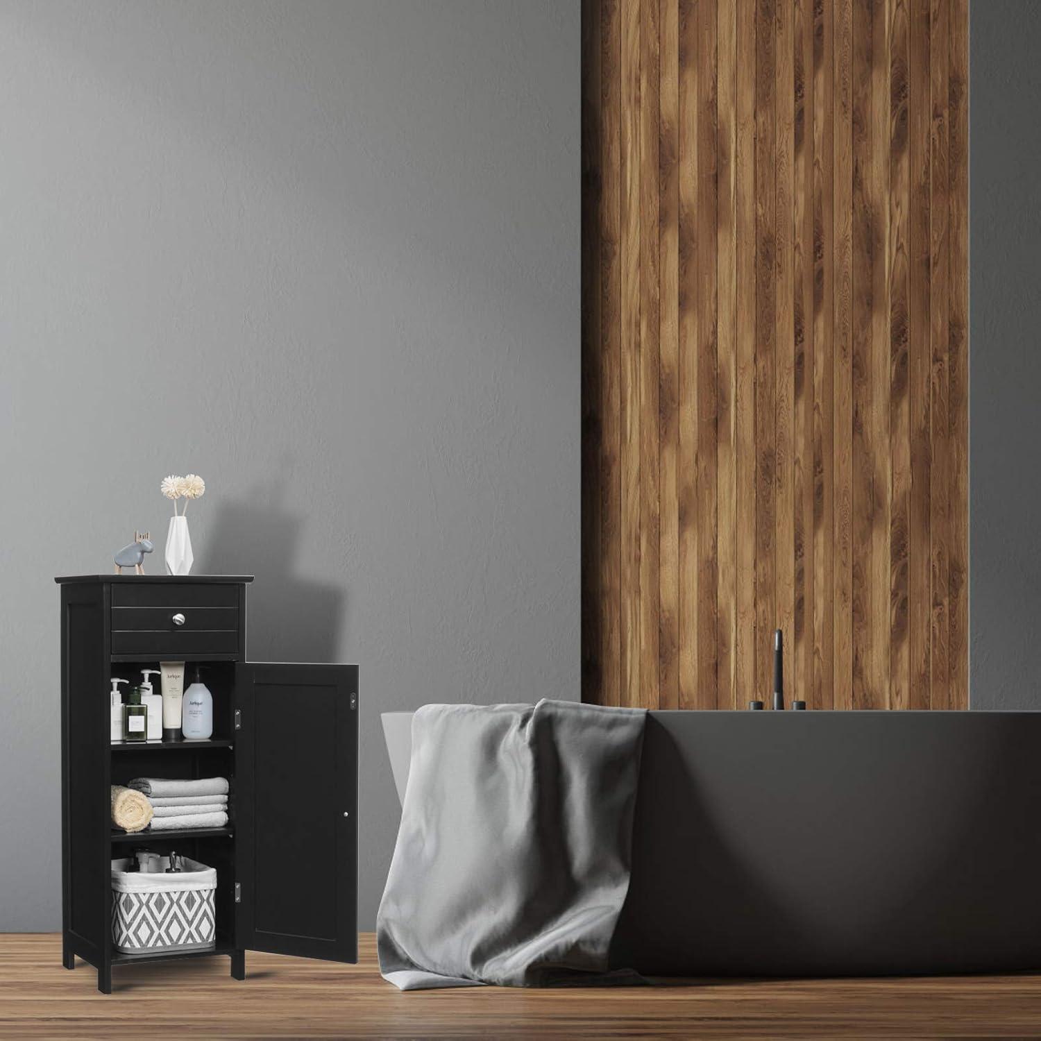 Bathroom Floor Cabinet, Standing Cabinet with Drawer and Doors, Storage Cabinet with 2 Adjustable Shelves, Brown