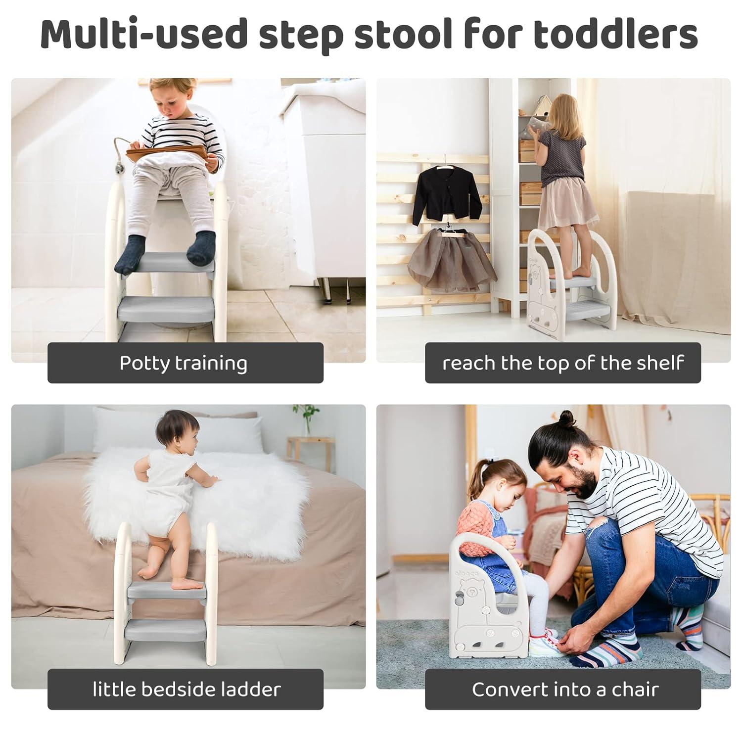 Adaptable Kids Leaning Chair & Step Stool Grey